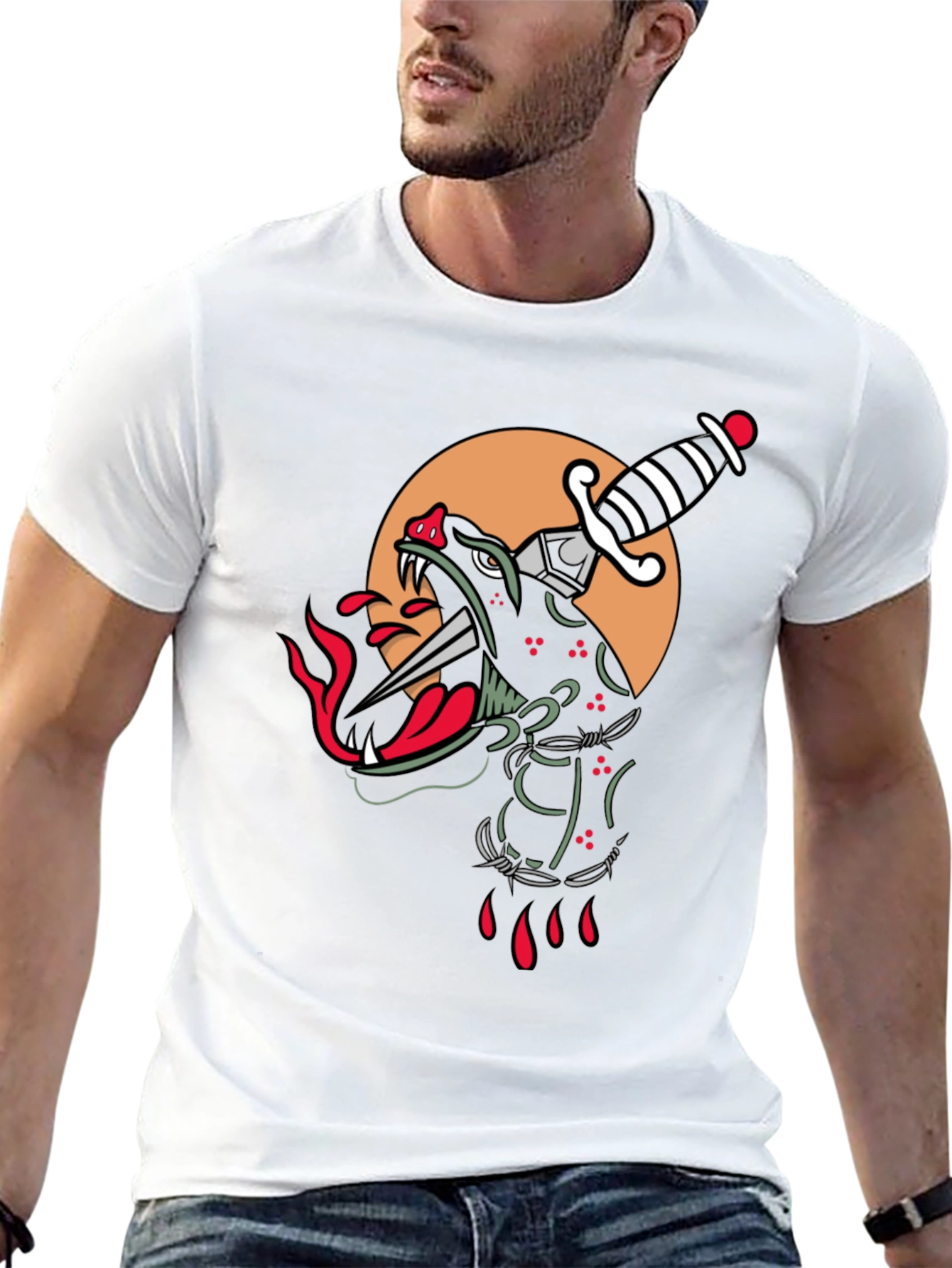 Edgy Black Panther Dagger Graphic T-Shirt
