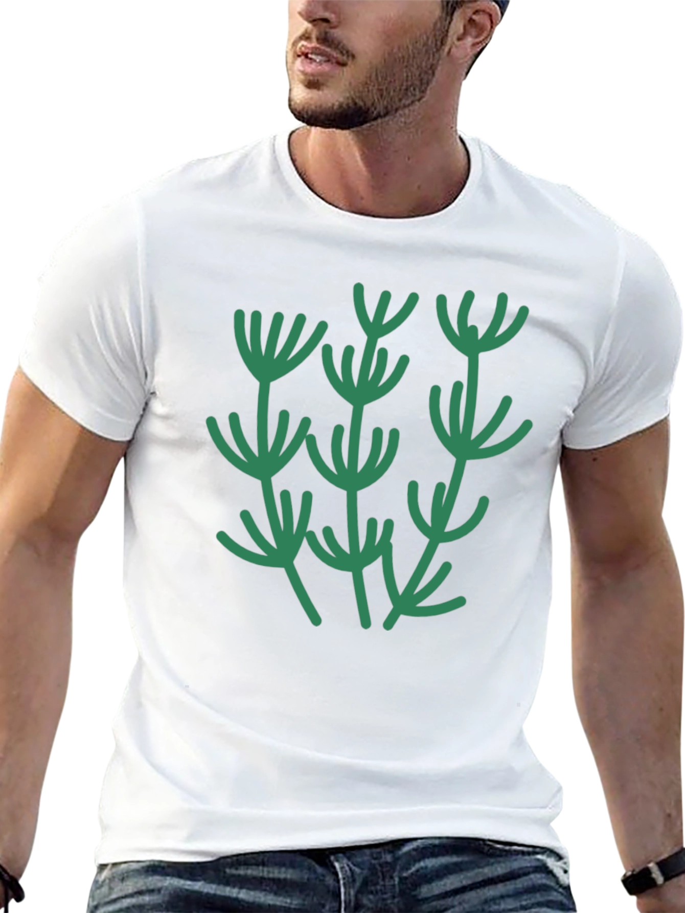 Abstract Botanical Green Plant Graphic T-Shirt