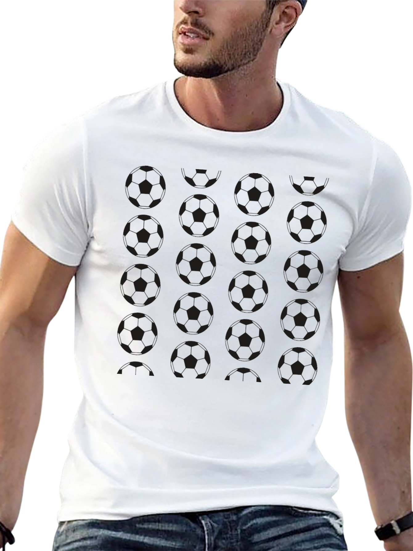 Black Soccer Ball Pattern T-Shirt