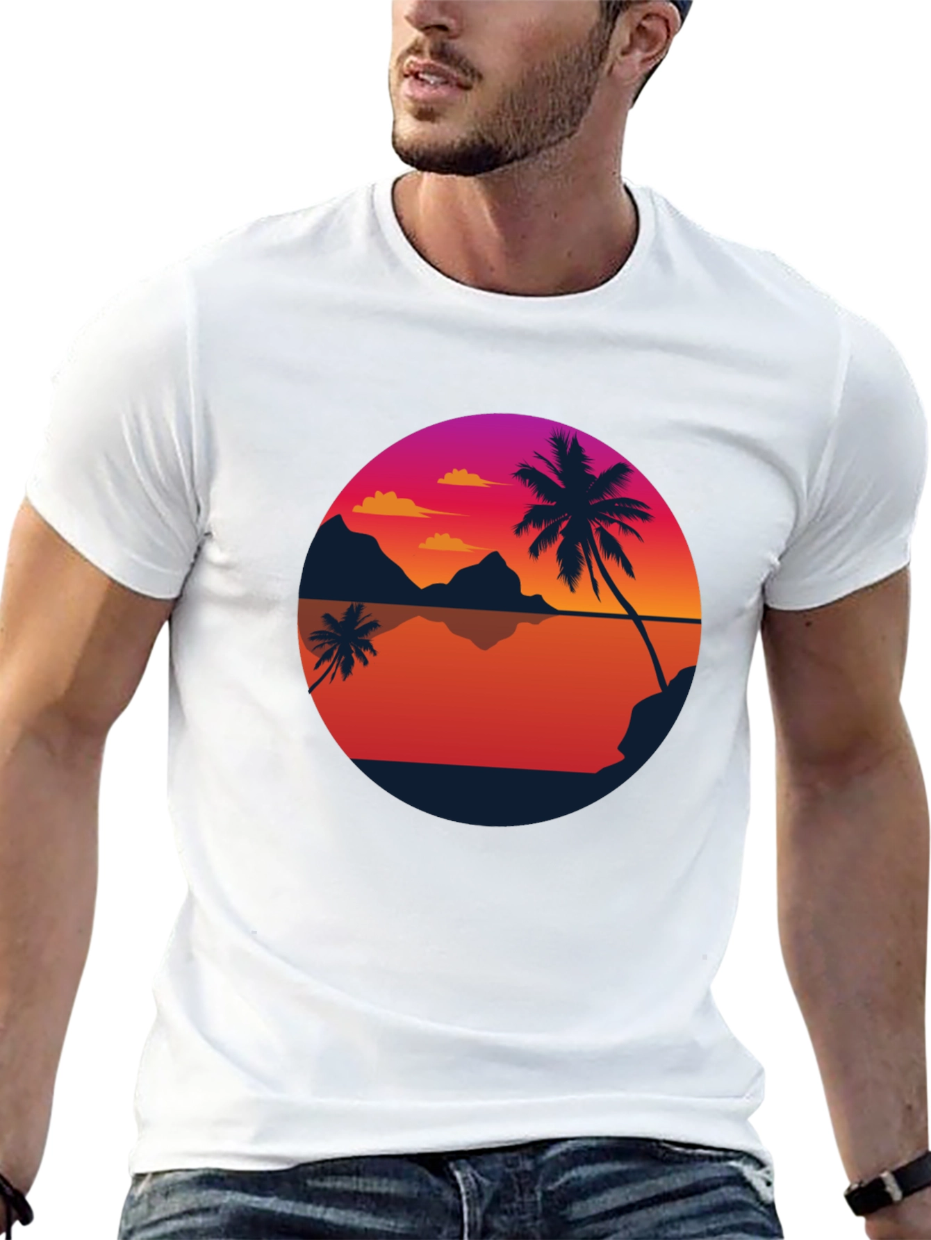 Sunset Palm Tee - Retro Beach Vibes