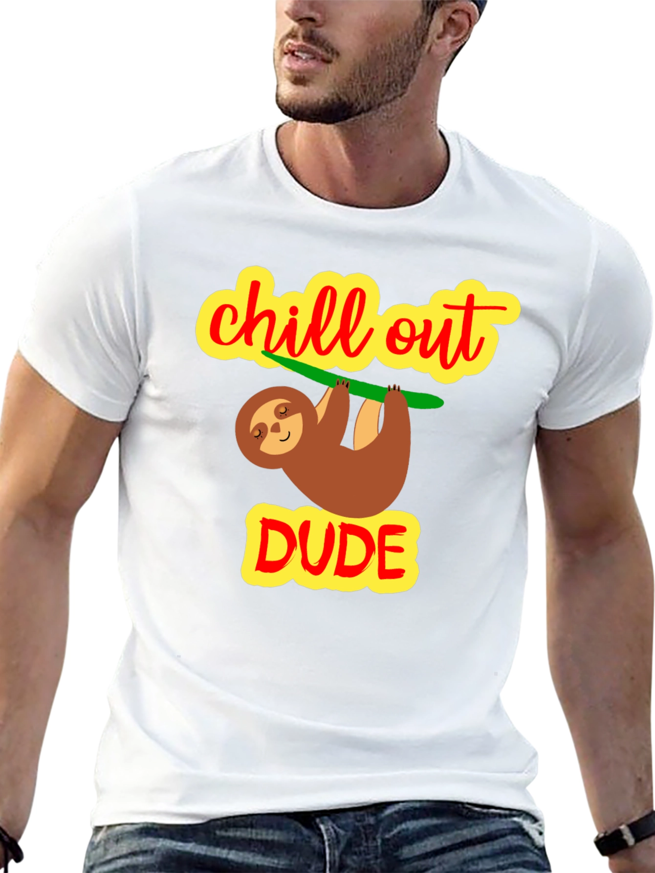 Chill Out Dude Sloth Graphic Tee - Relaxed Fit