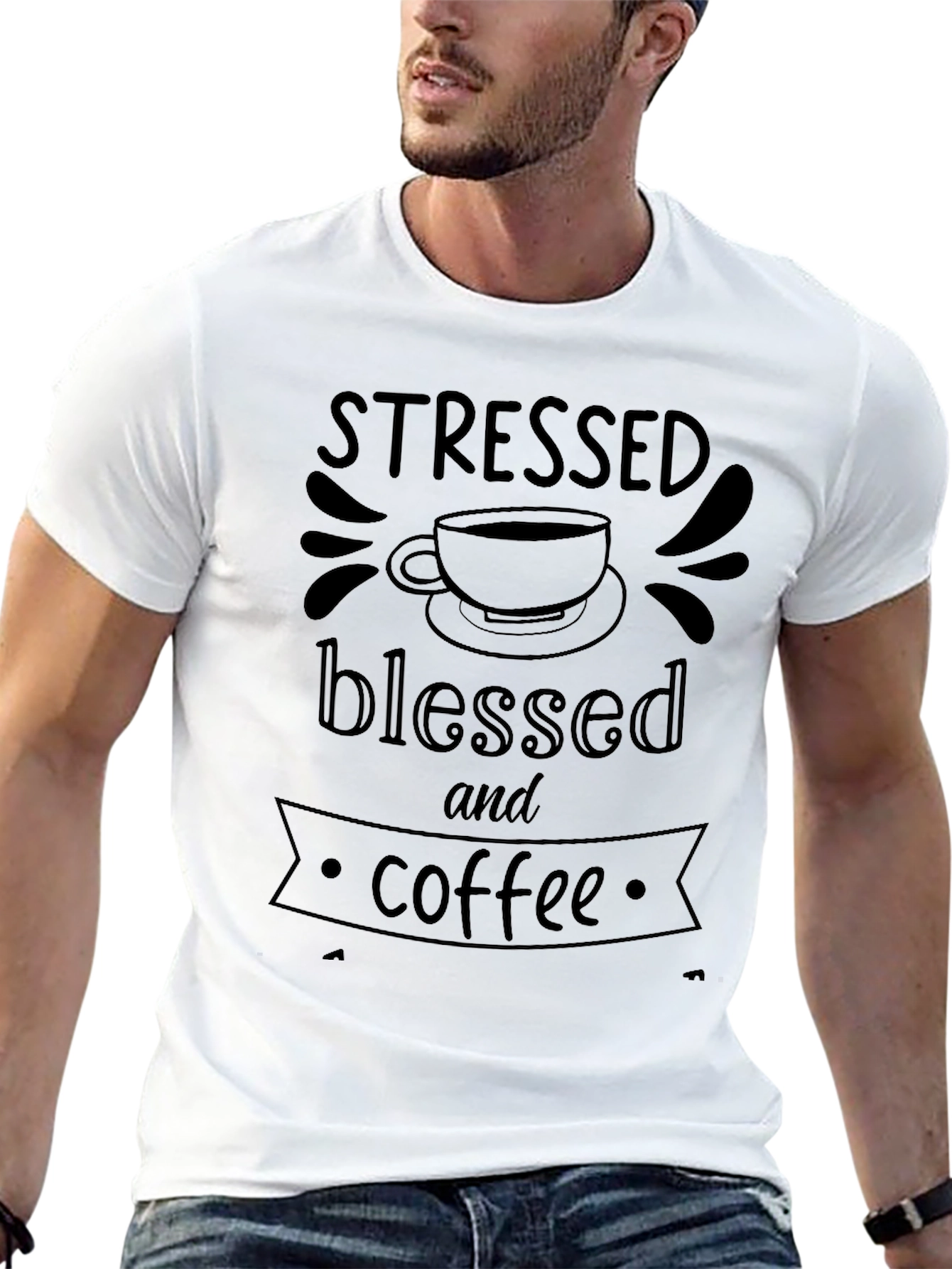 Stressed Blessed Coffee T-Shirt - Black