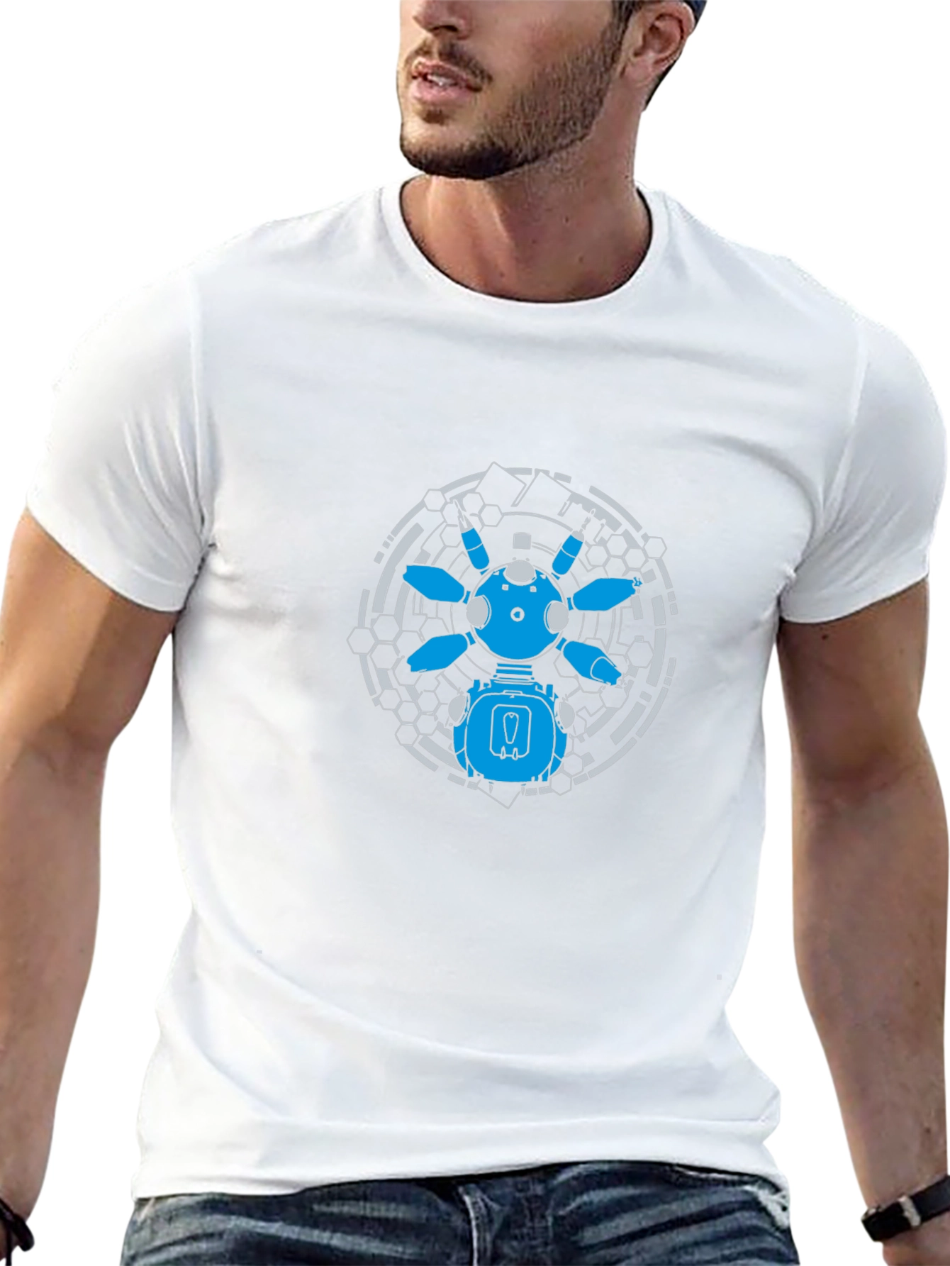 Futuristic Robot Graphic Tee - Black Cotton T-Shirt