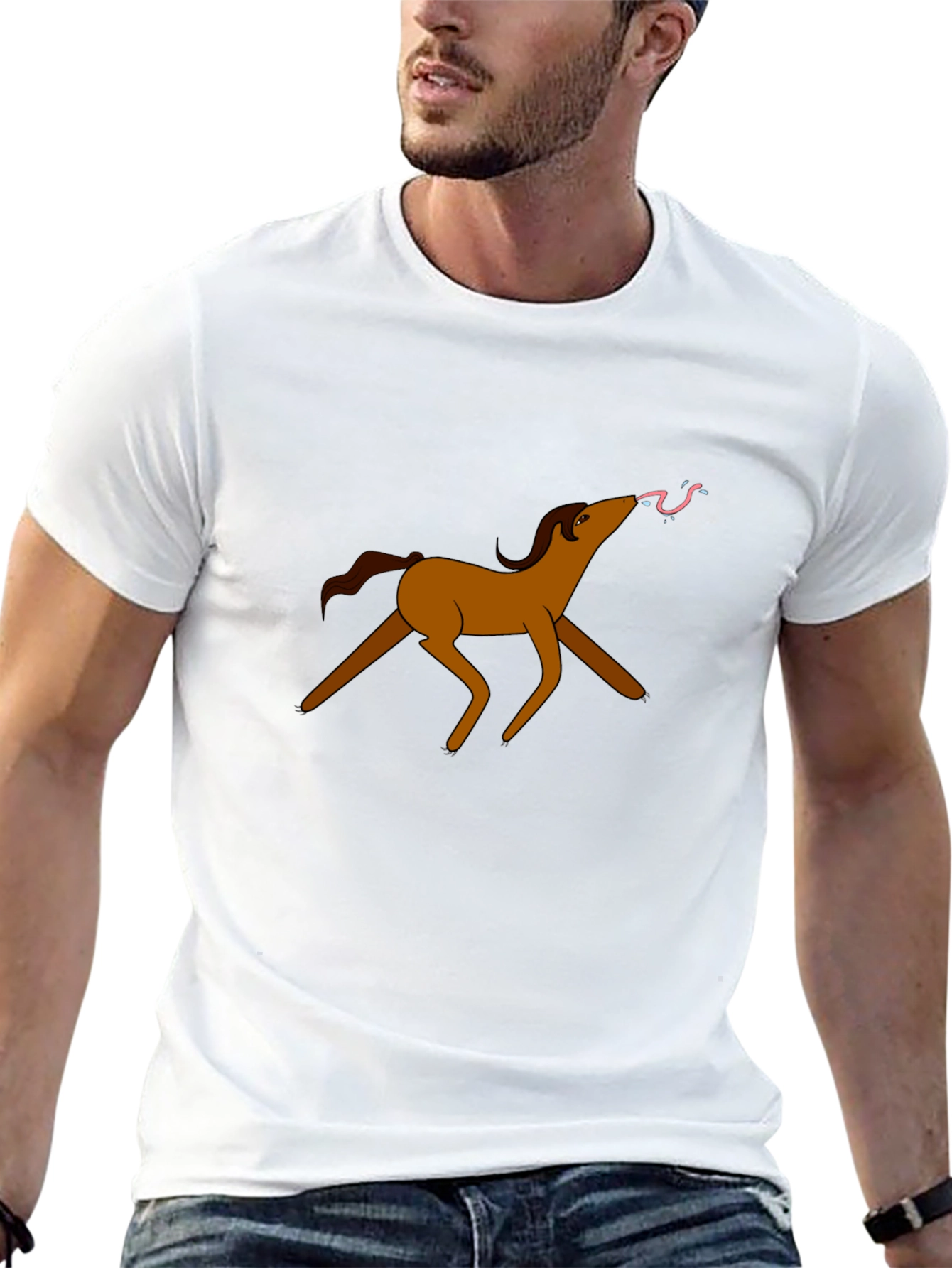 Funny Cartoon Horse T-Shirt - Black Cotton Tee