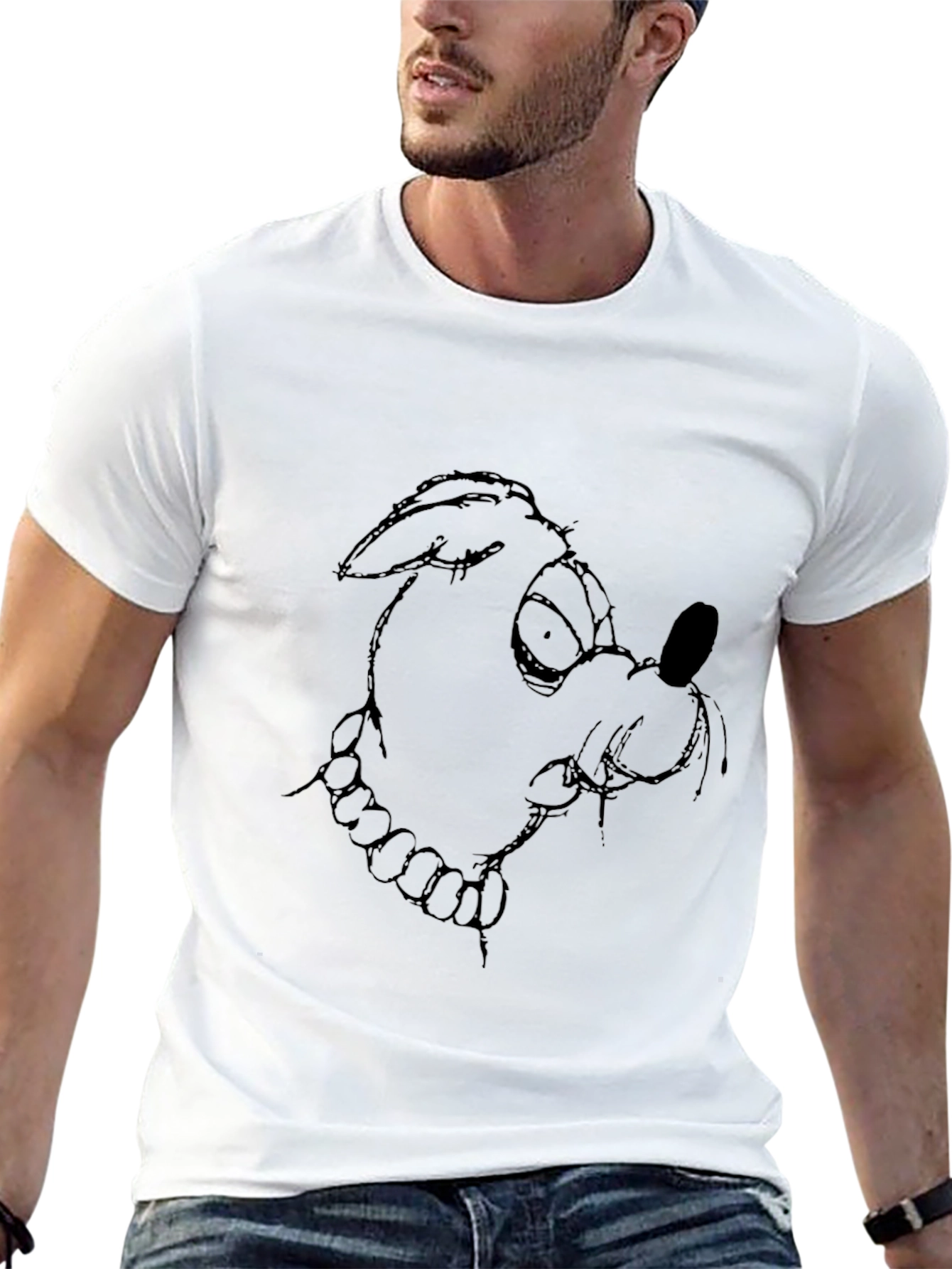 Mens Black T-Shirt with Cartoon Dog Graphic