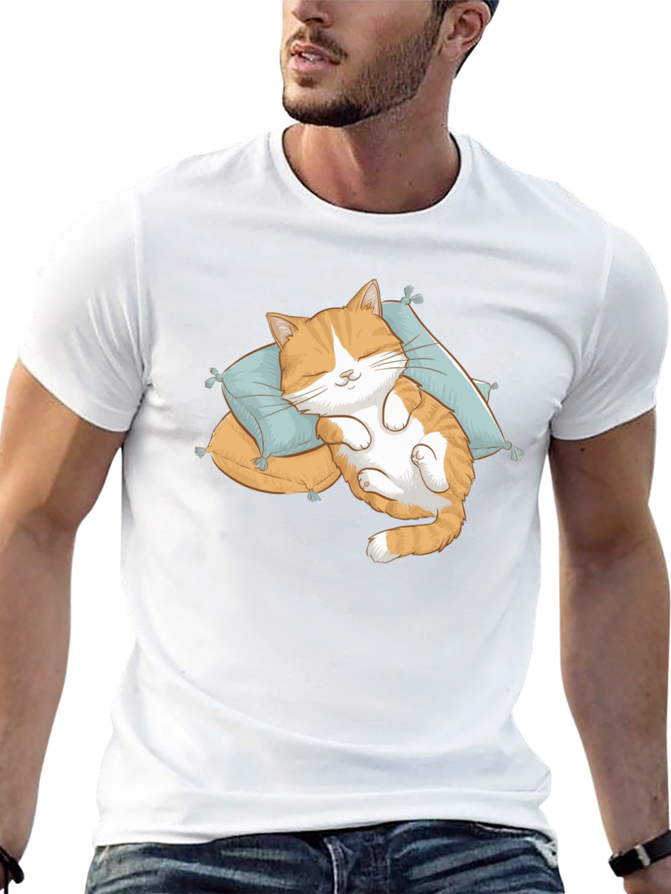 Cute Sleeping Cat Black T-Shirt