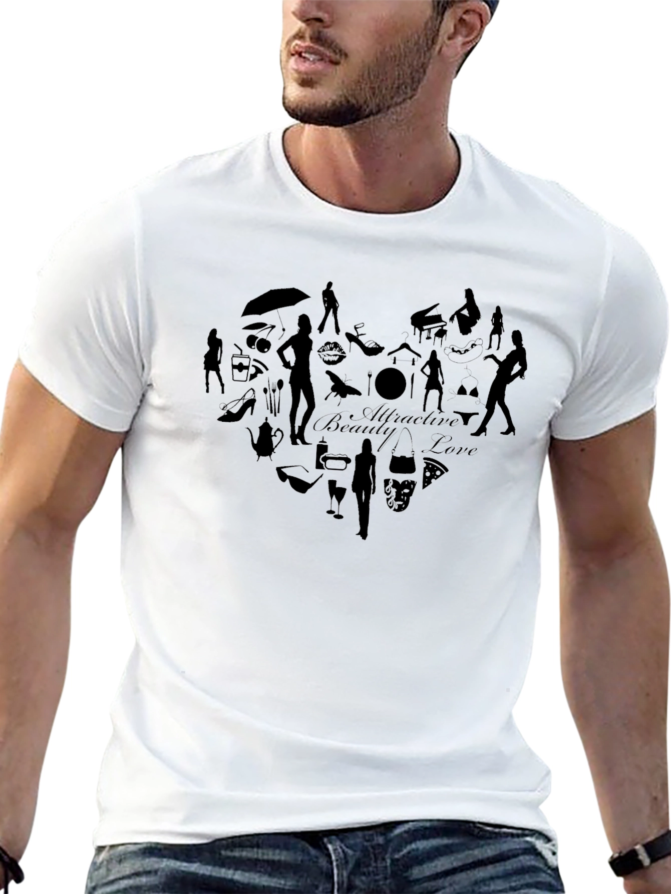 Attractive Beauty Love Heart Graphic Black T-Shirt