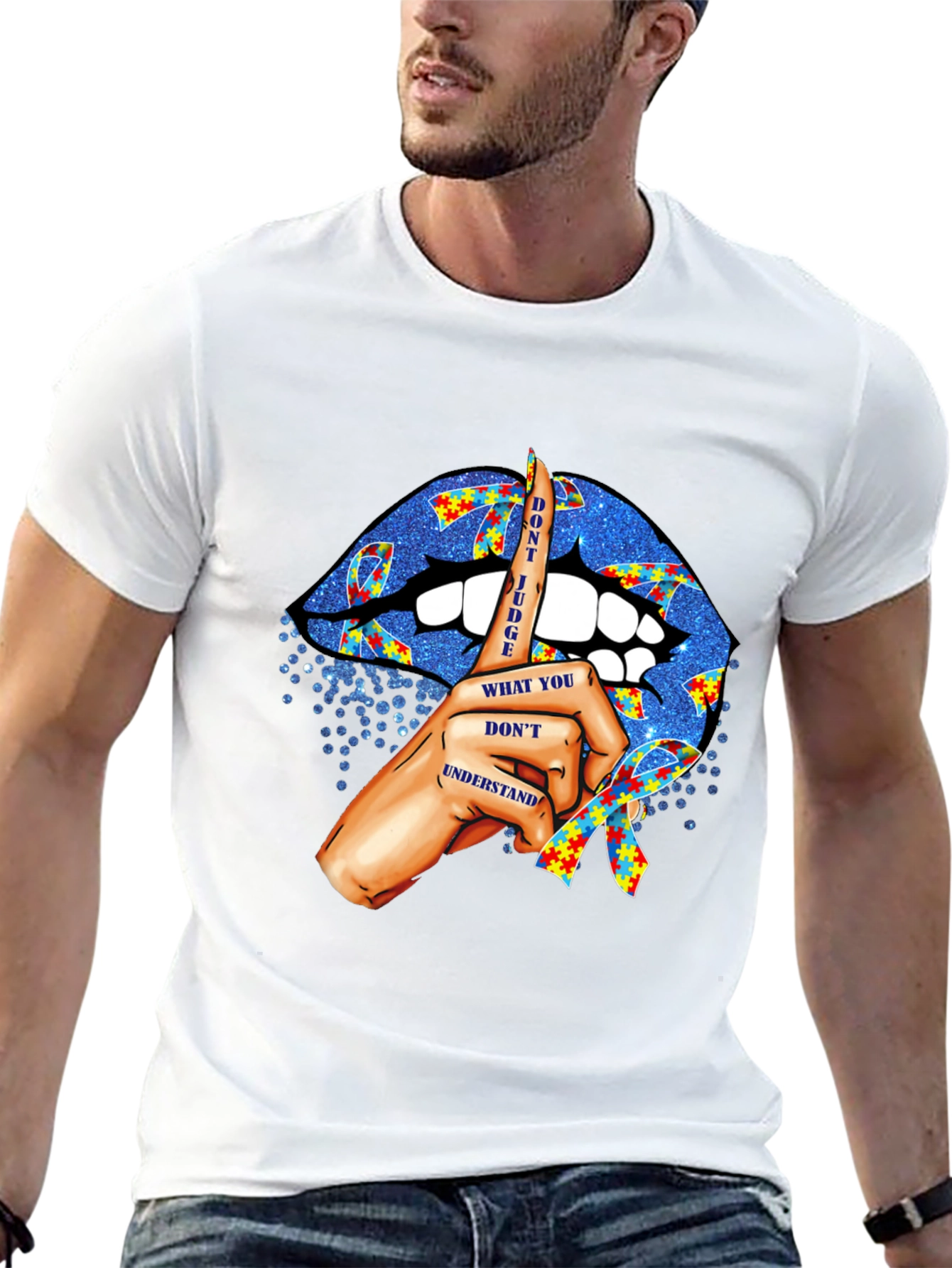 Autism Awareness Graphic Tee - Dont Judge Lips Design