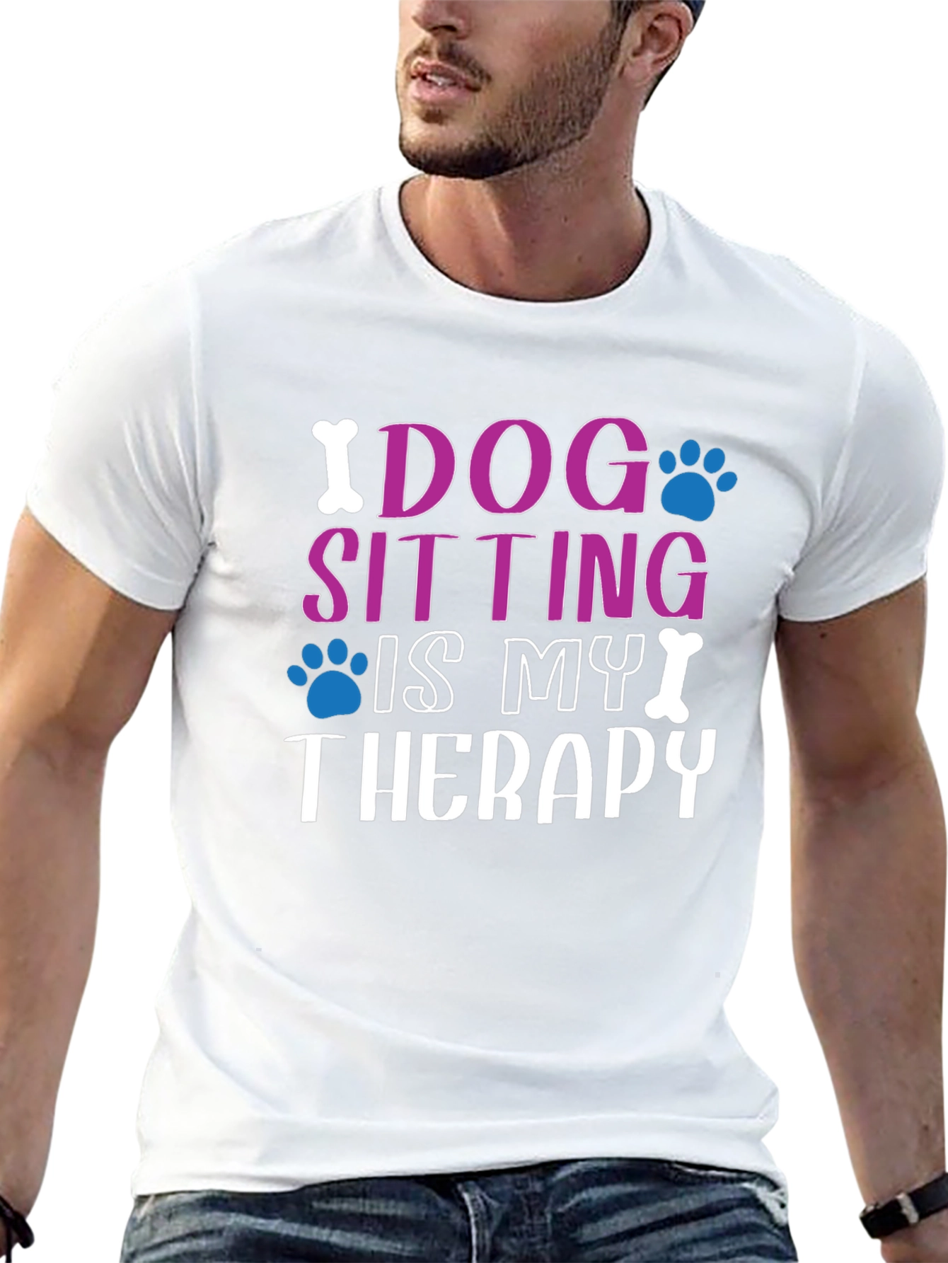 Dog Sitting Is My Therapy Black T-Shirt