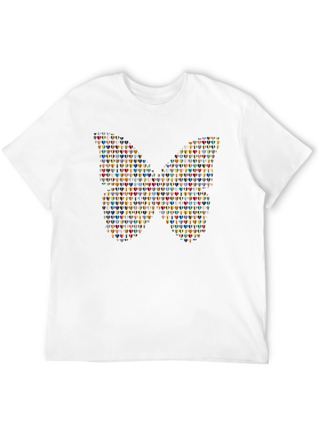 Butterfly Heart Pattern Black T-Shirt