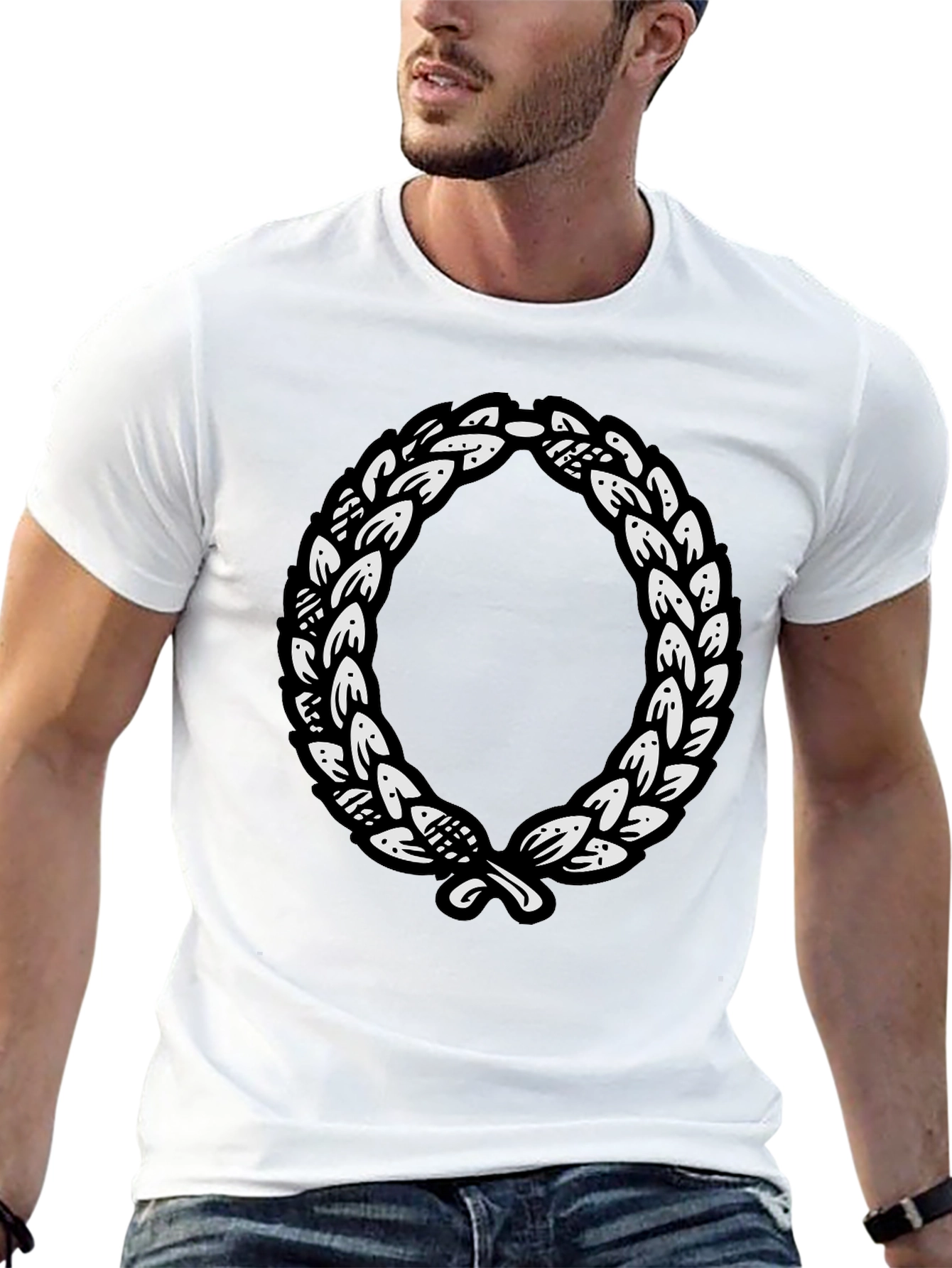 Black T-Shirt with Laurel Wreath Graphic