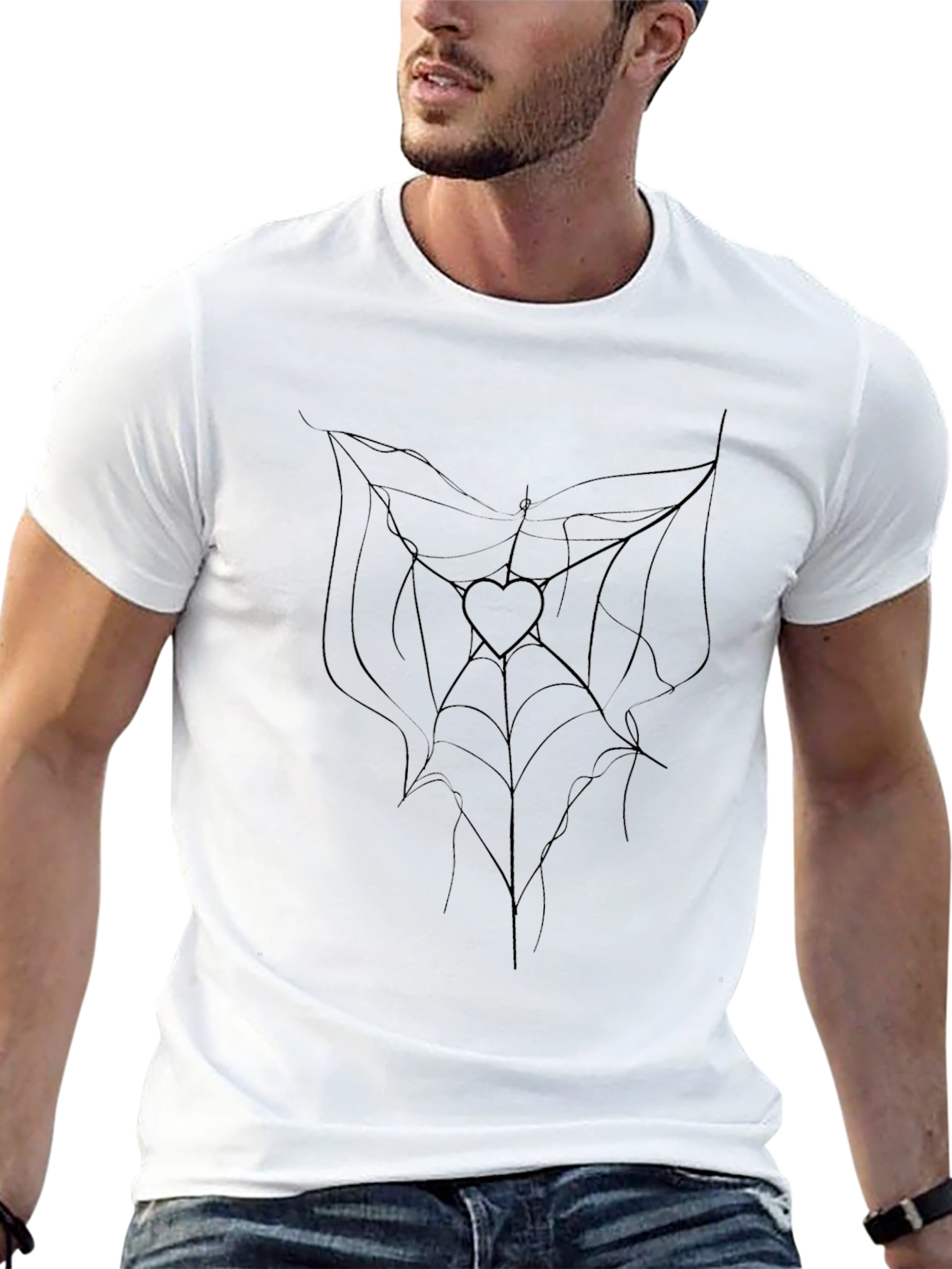 Black Tee with Heart Spiderweb Design