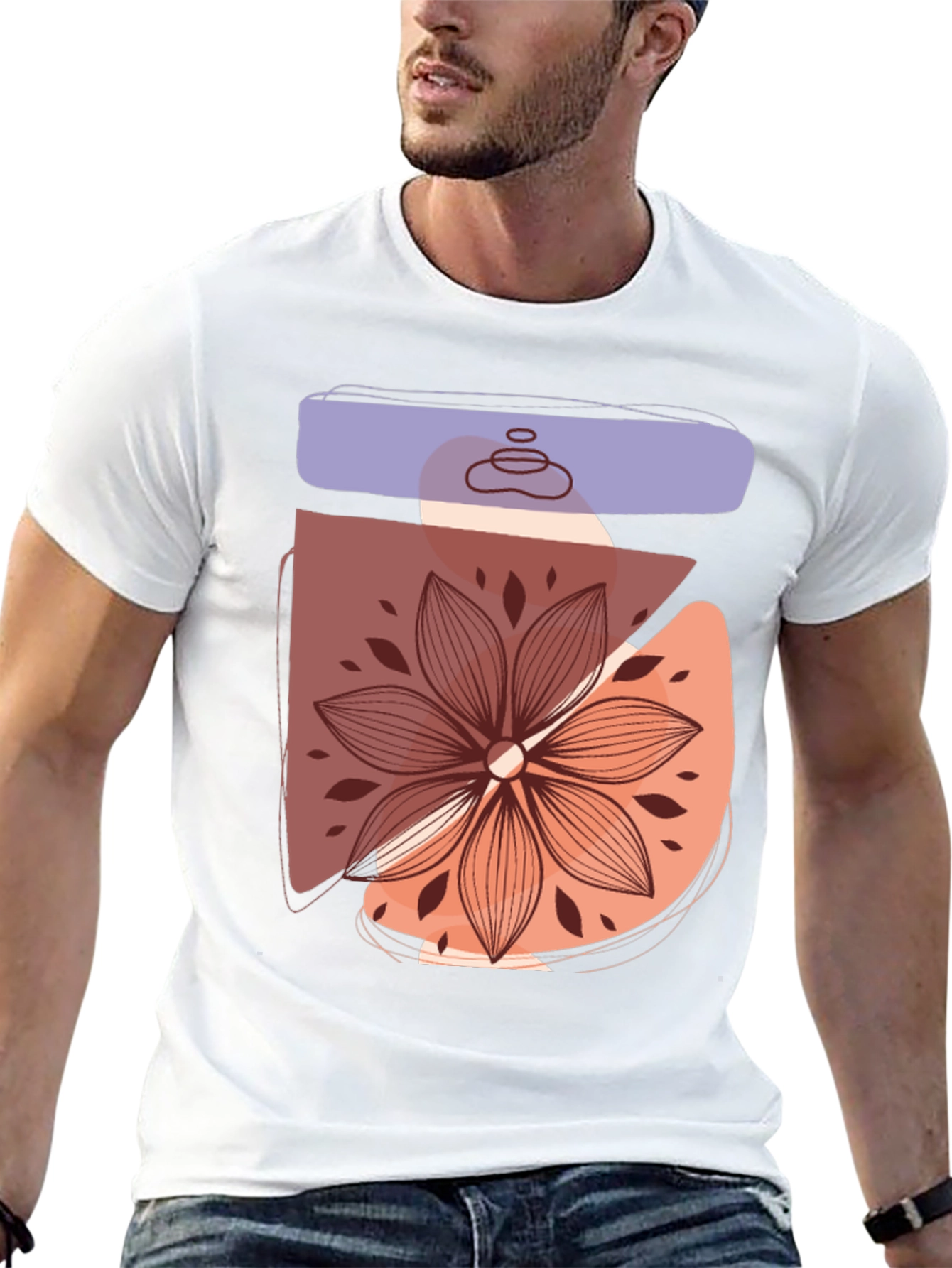 Abstract Floral Graphic Tee - Trendy Casual Shirt