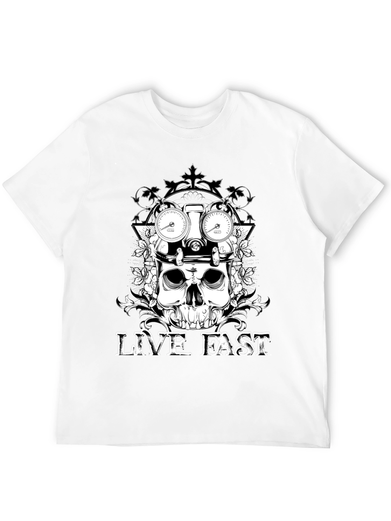 Live Fast Skull Graphic Tee - Black Cotton T-Shirt
