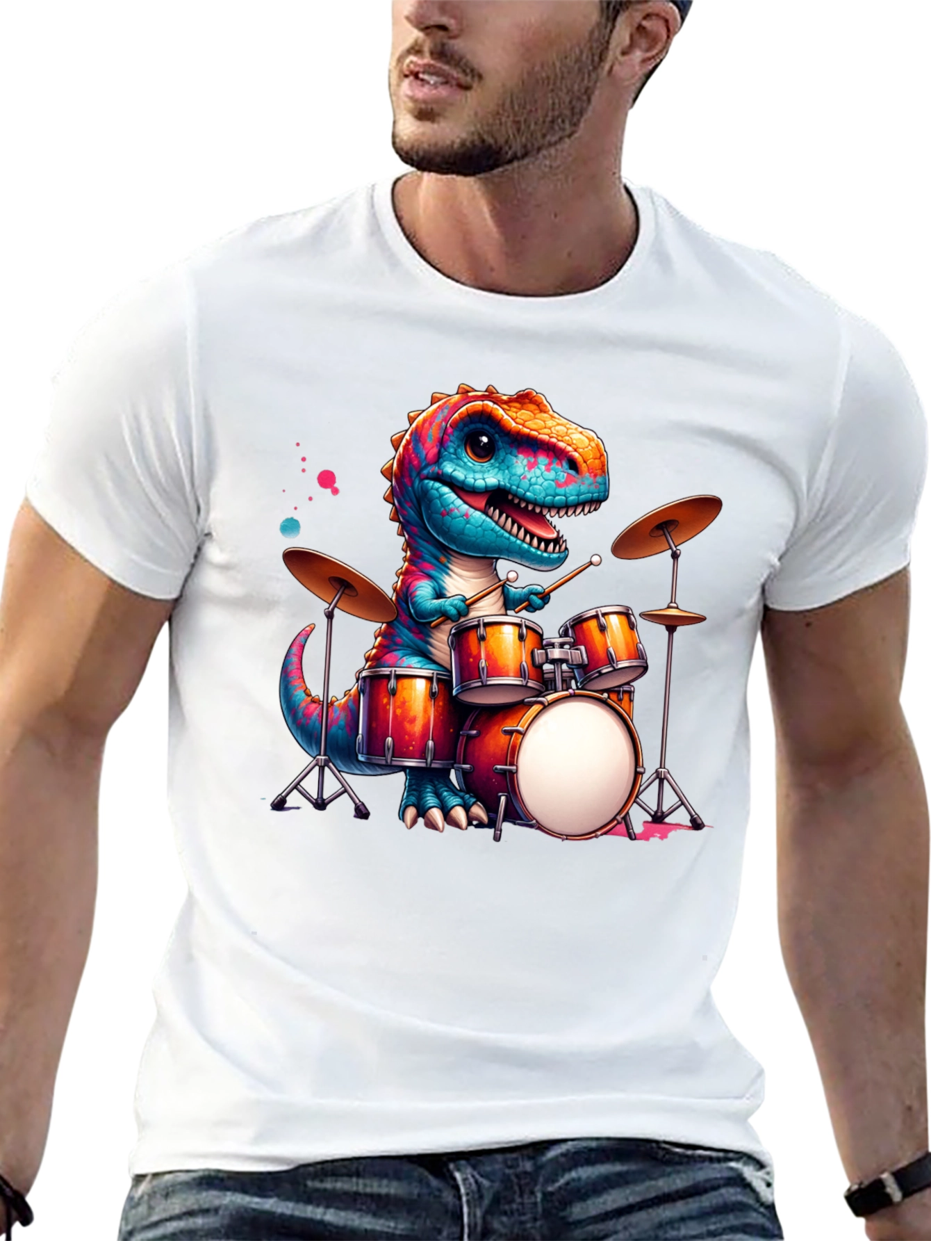 Dino Drummer T-Shirt - Rock Out in Style!