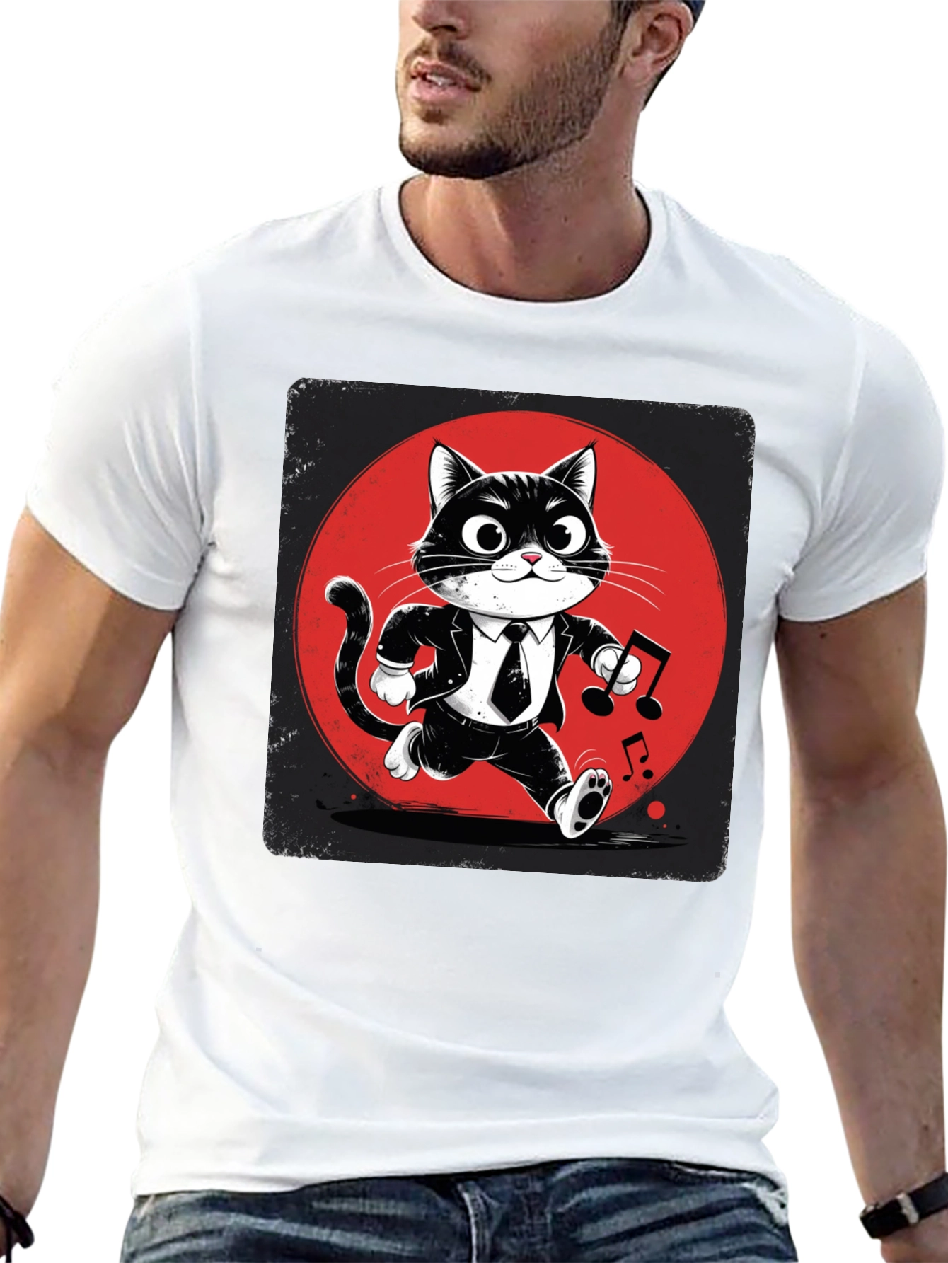 Cool Cat in Suit Graphic T-Shirt