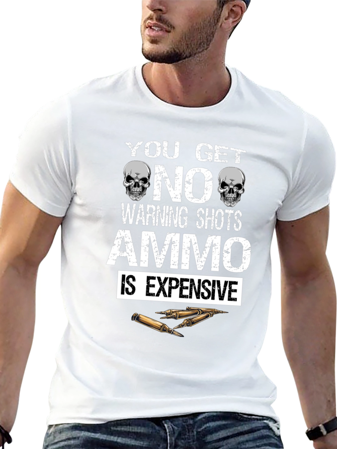 Ammo Expensive T-Shirt - No Warning Shots Skull Design