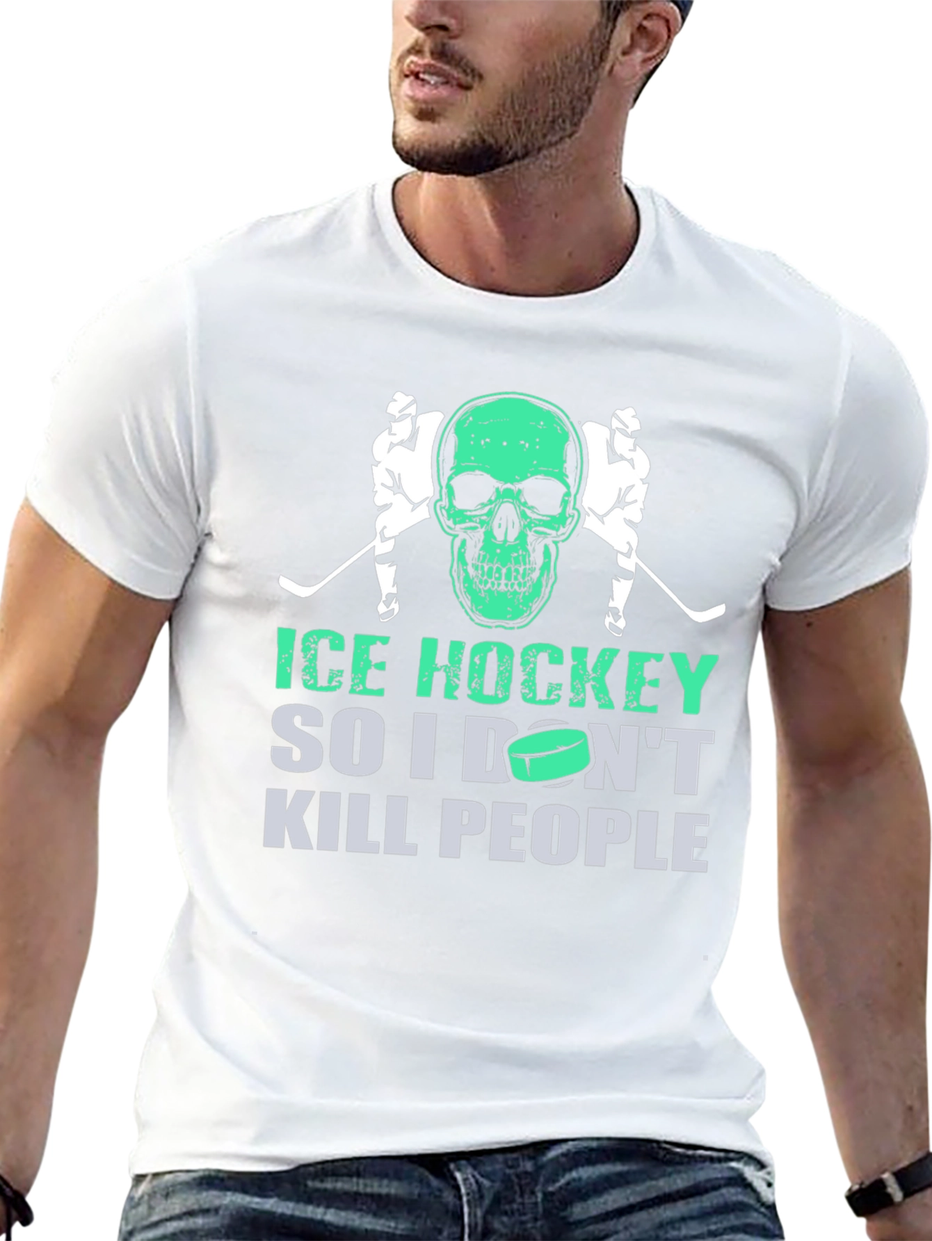 Ice Hockey Skull Graphic T-Shirt