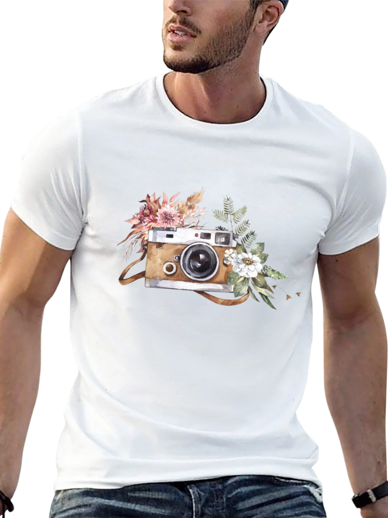 Floral Camera Graphic T-Shirt