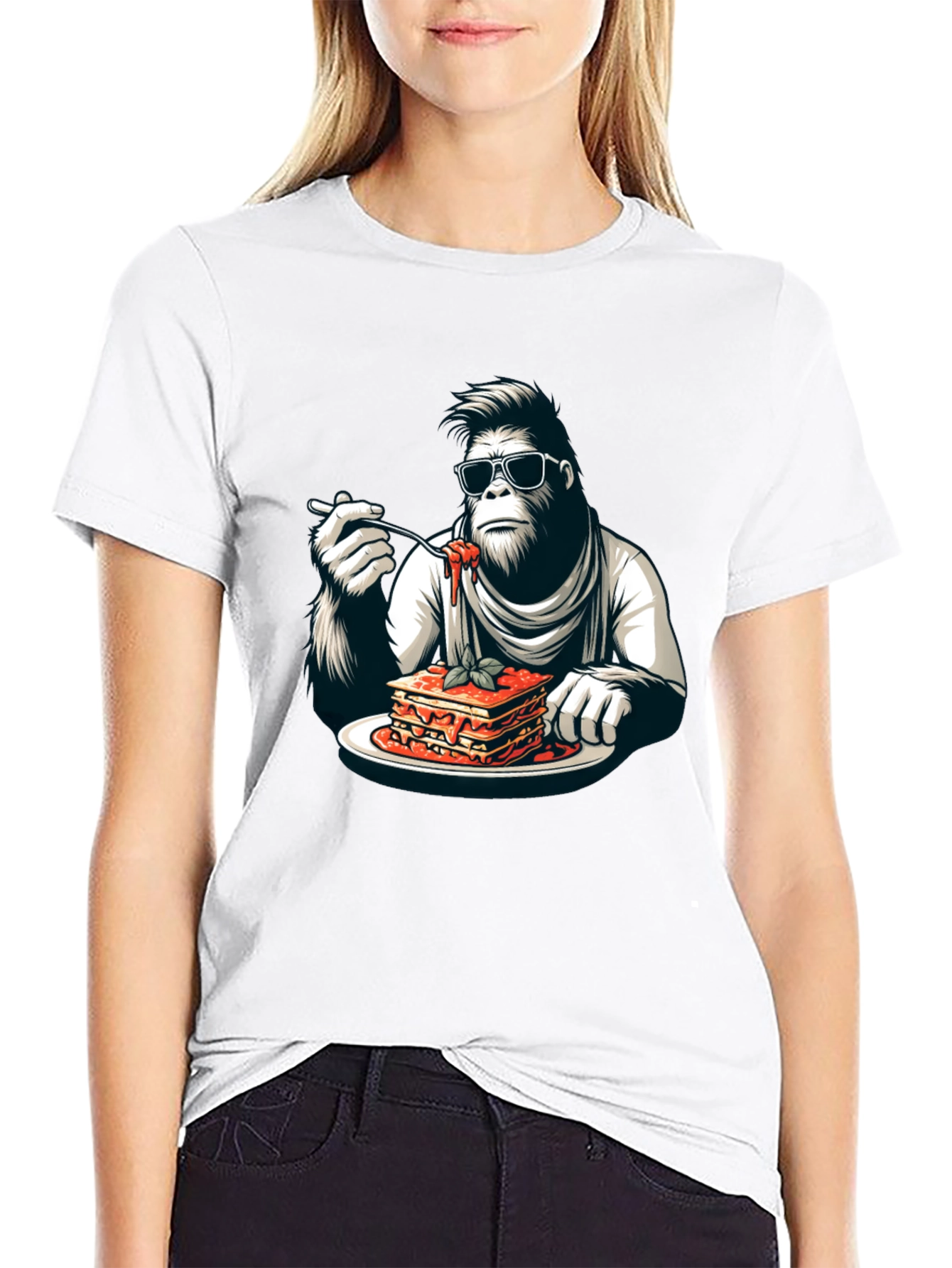 Gorilla Eating Lasagna T-Shirt - Funny Graphic Tee