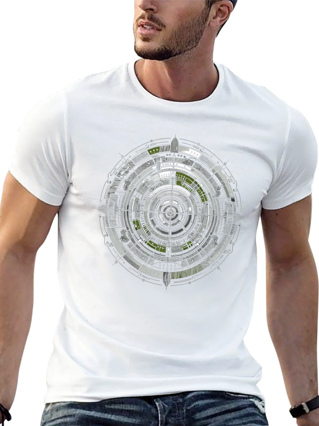 Geometric Tech Circle Graphic Black T-Shirt