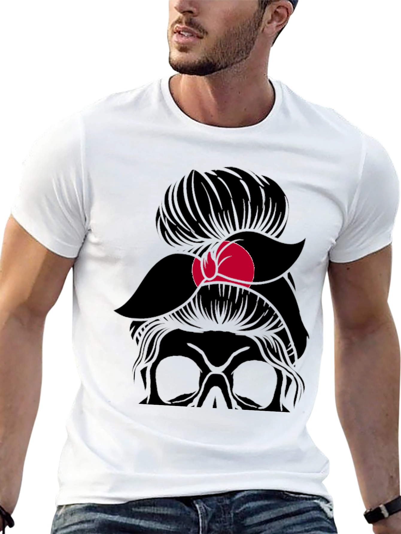Messy Bun Skull Graphic T-Shirt