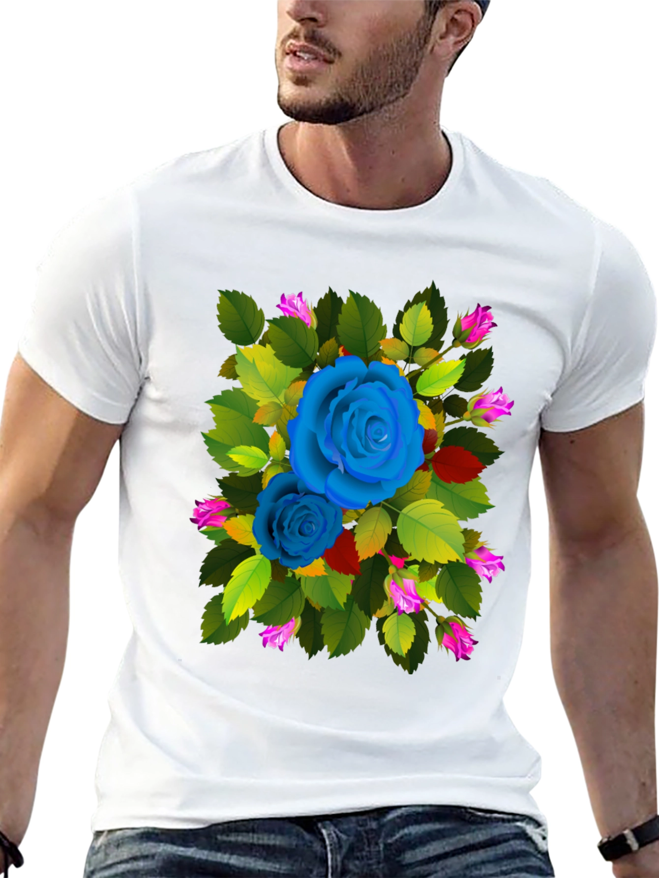 Floral Rose Graphic Print Black T-Shirt