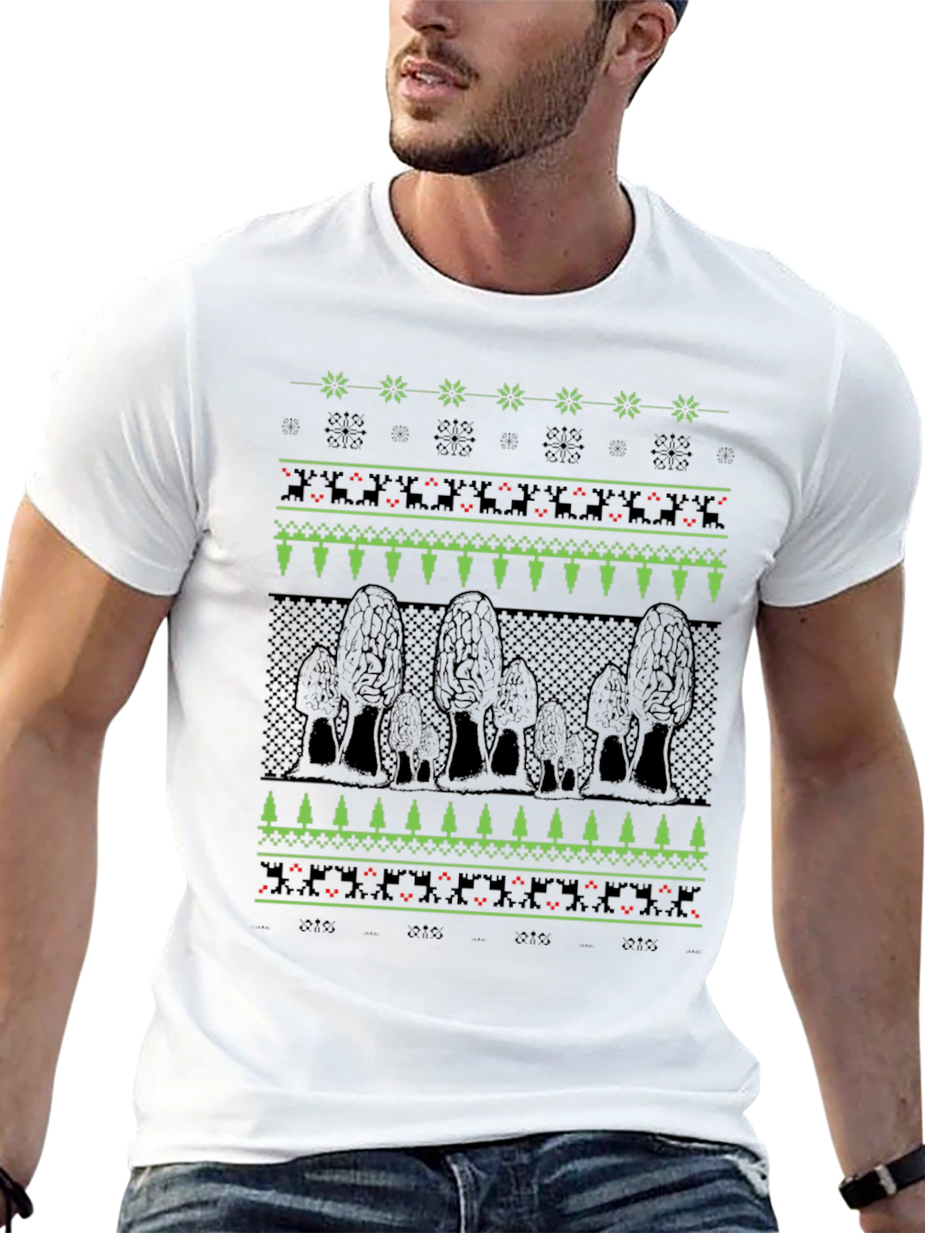 Morel Mushroom Ugly Christmas Sweater Style T-Shirt