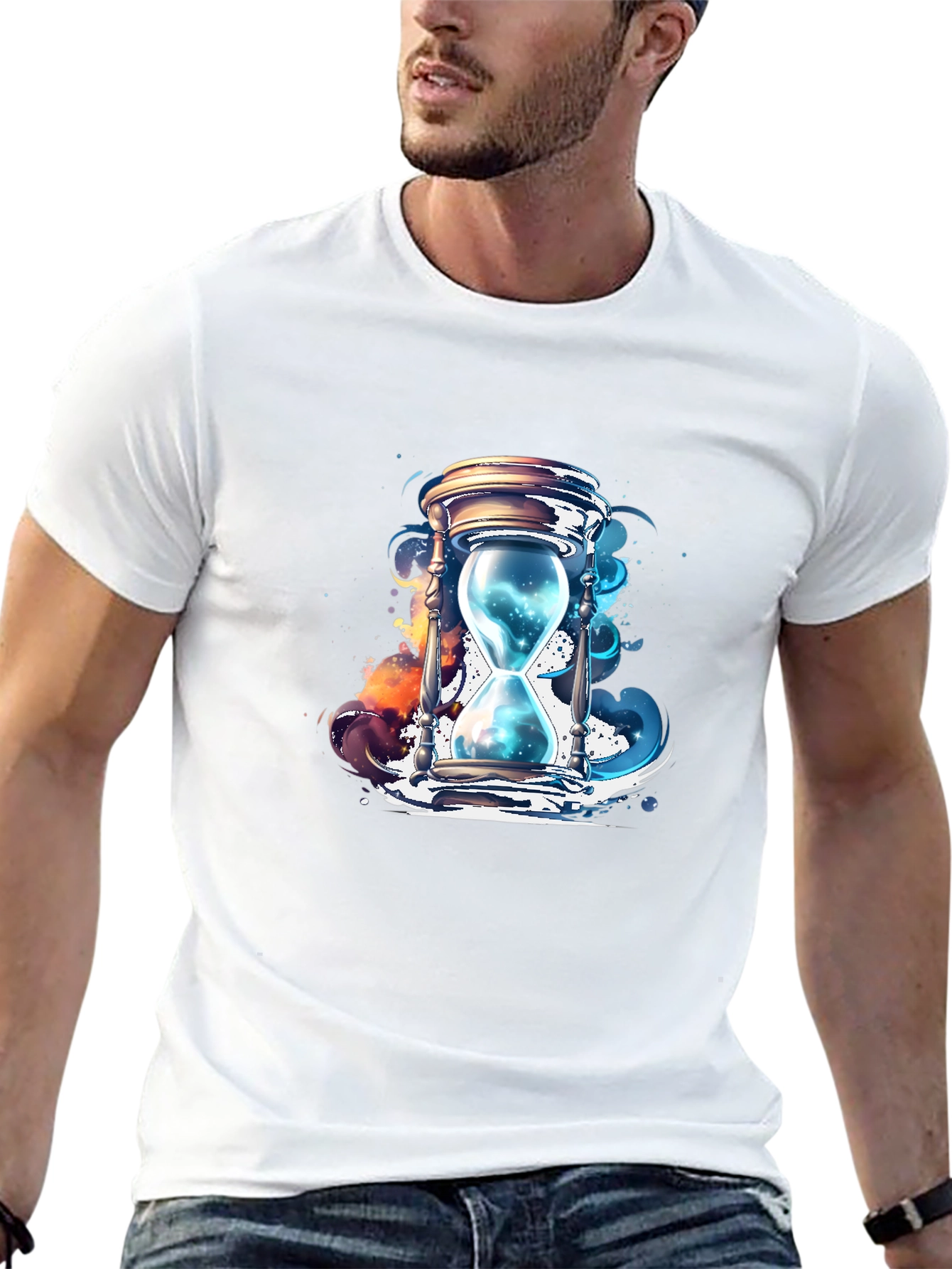 Mens Black T-Shirt with Hourglass Graphic Design