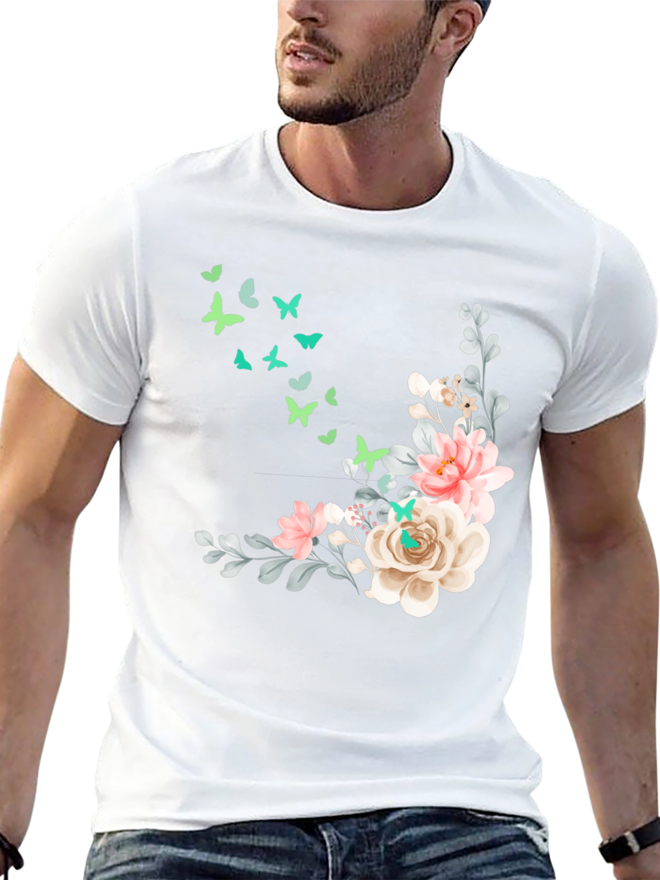 Floral Butterfly Graphic Tee - Stylish Comfort