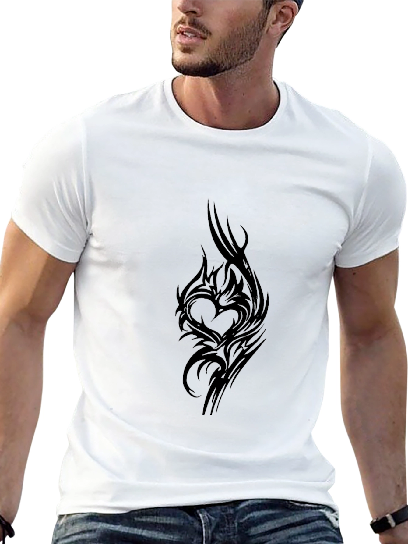 Mens Black Tee with Tribal Heart Design