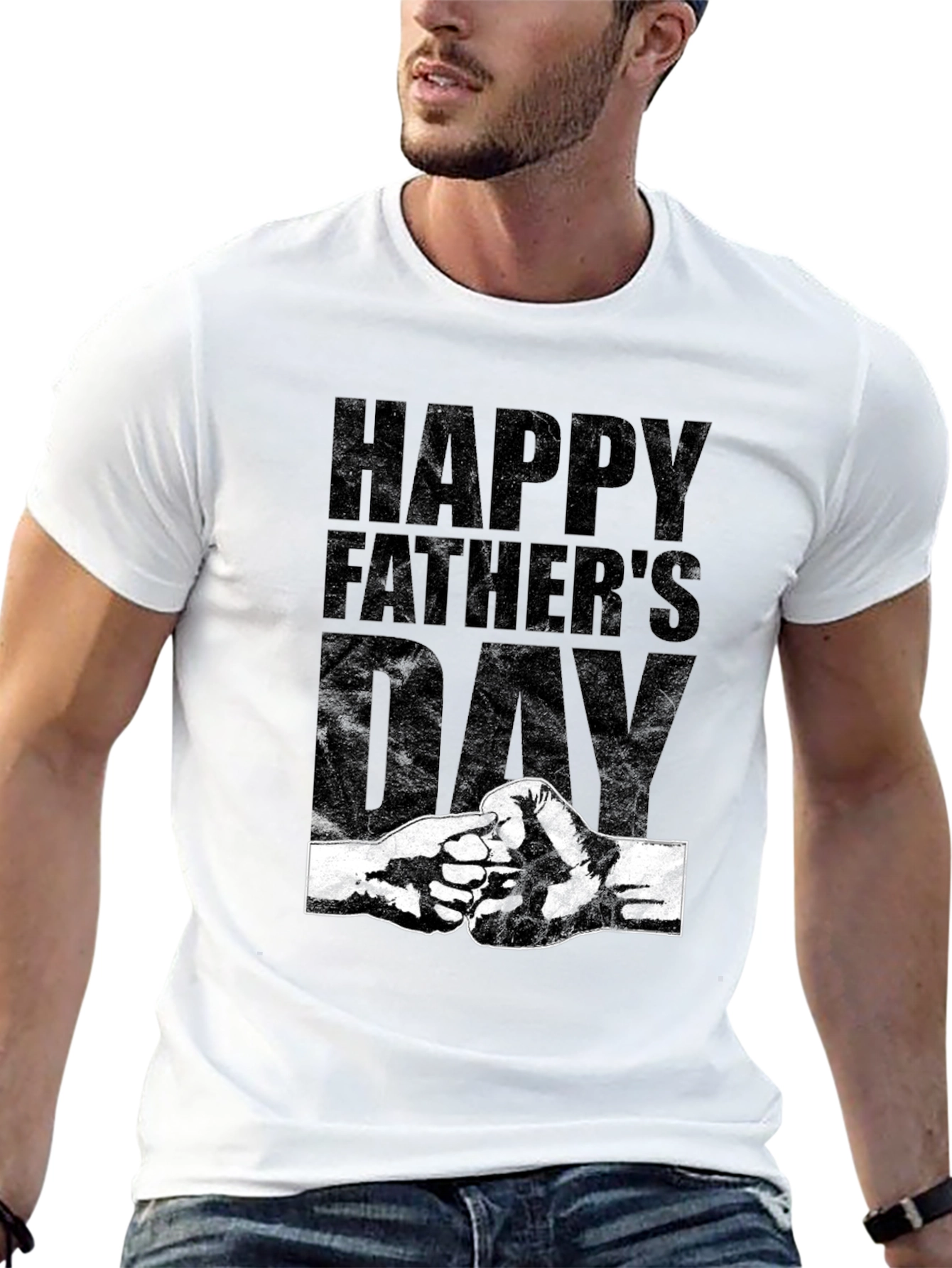 Happy Fathers Day Fist Bump Graphic Tee - Black