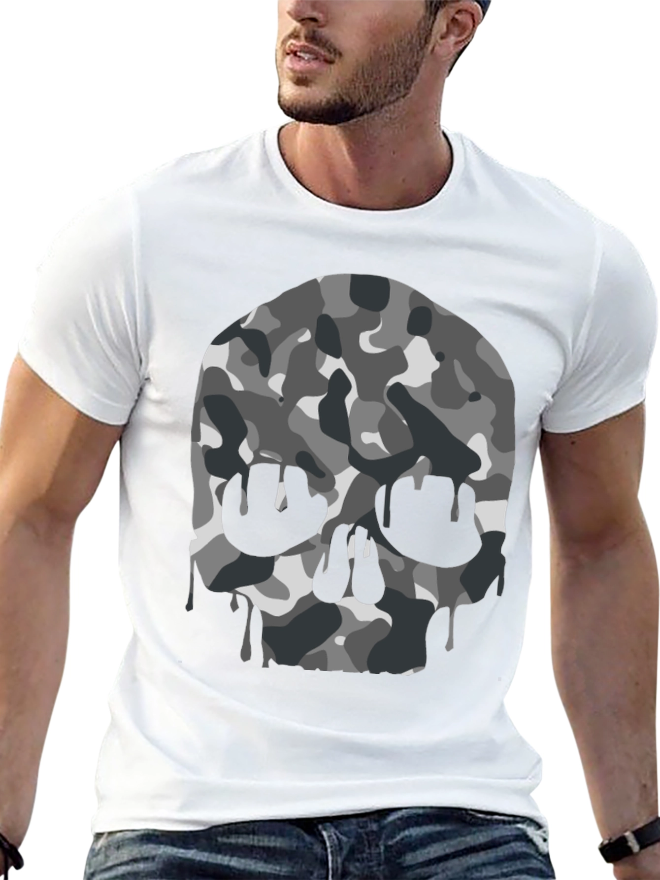 Camo Skull Graphic Tee - Mens Black T-Shirt