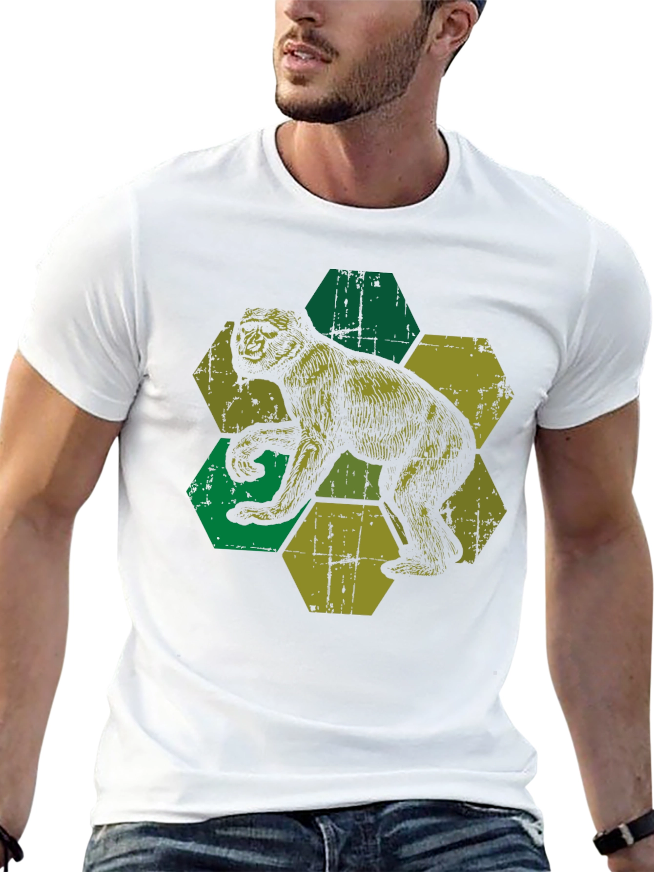 Retro Monkey Hexagon Graphic Tee