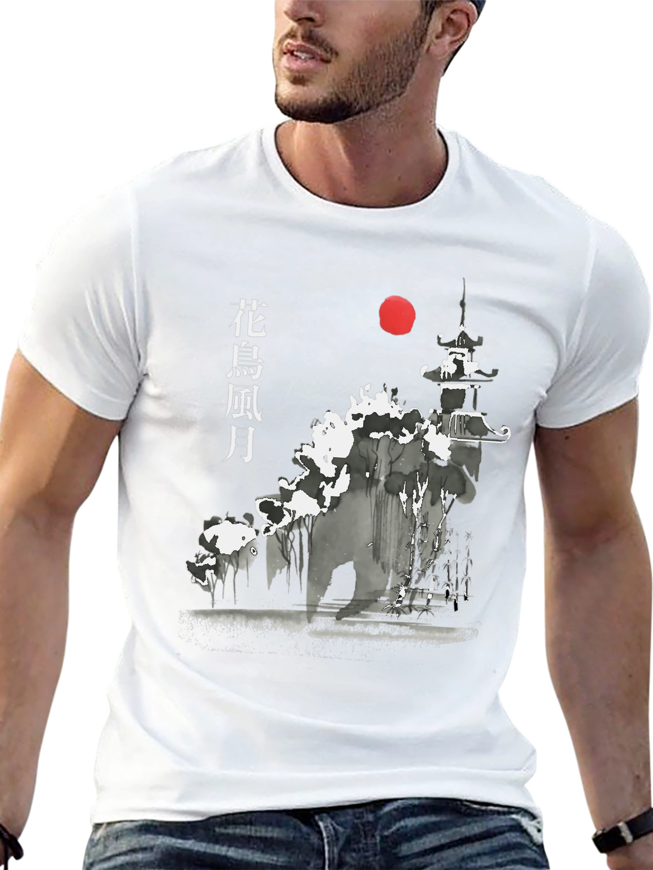 Japanese Art Style Graphic Print T-Shirt