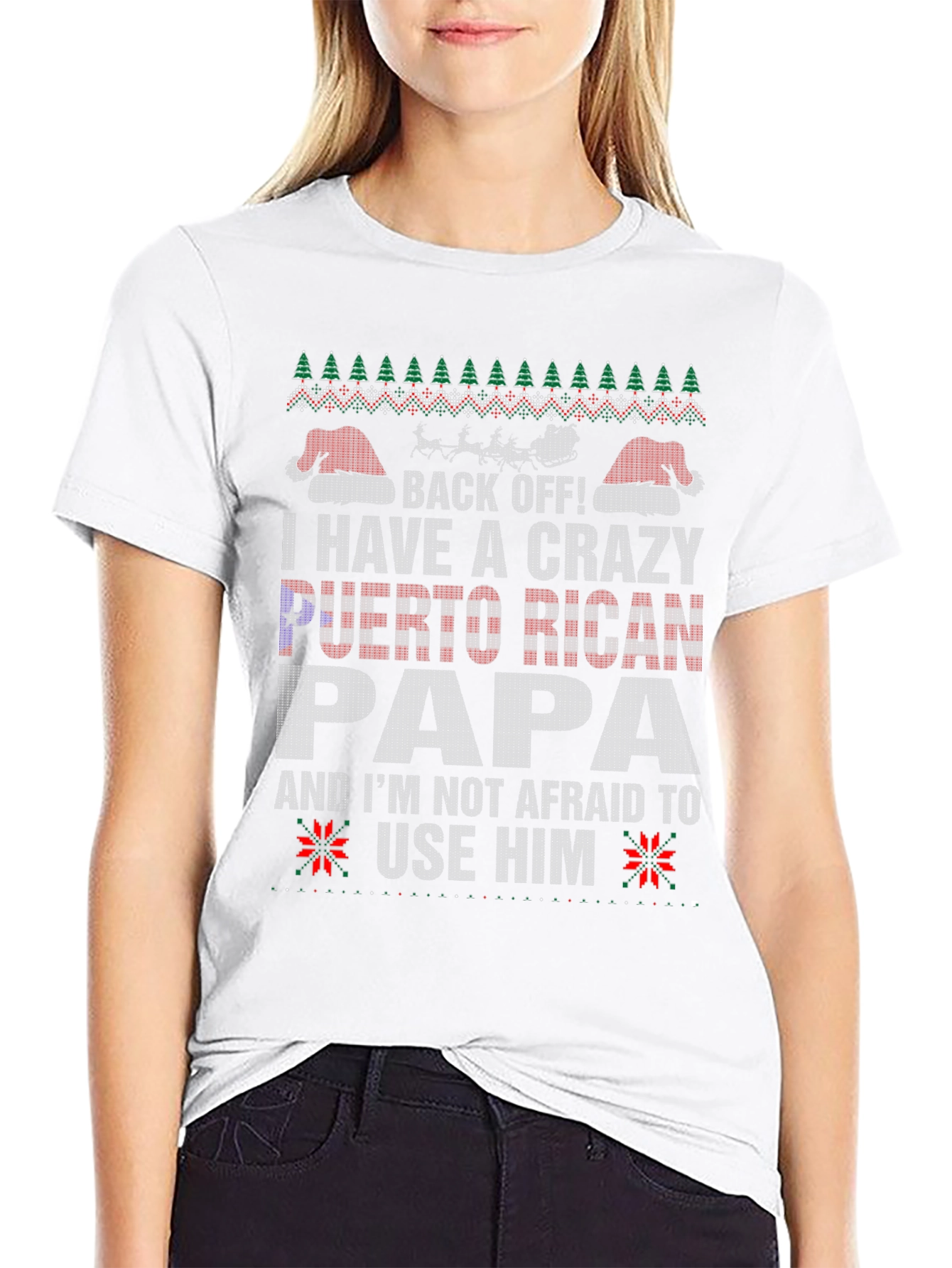 Crazy Puerto Rican Papa Ugly Christmas T-Shirt
