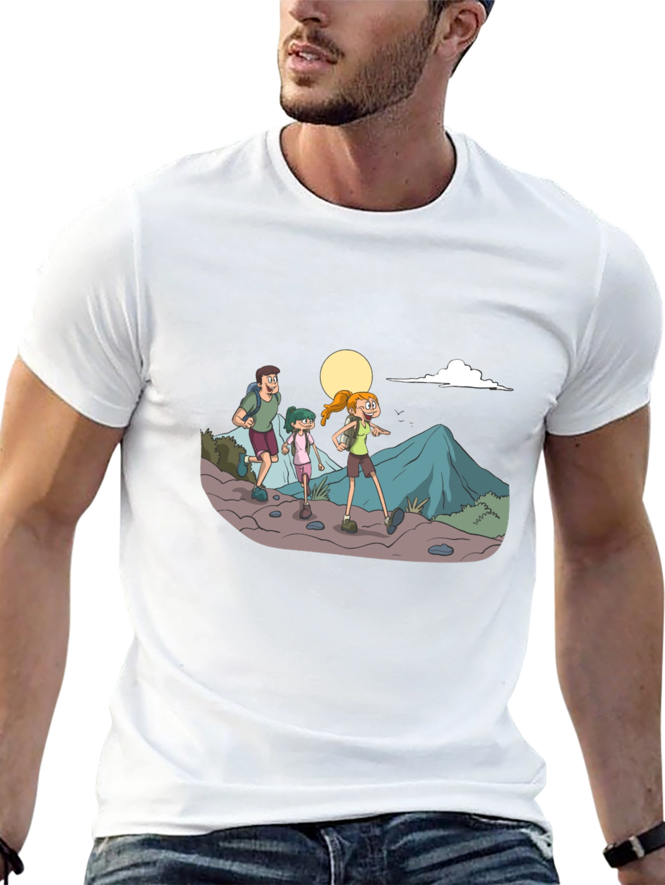 Hiking Family Graphic Tee - Black Cotton