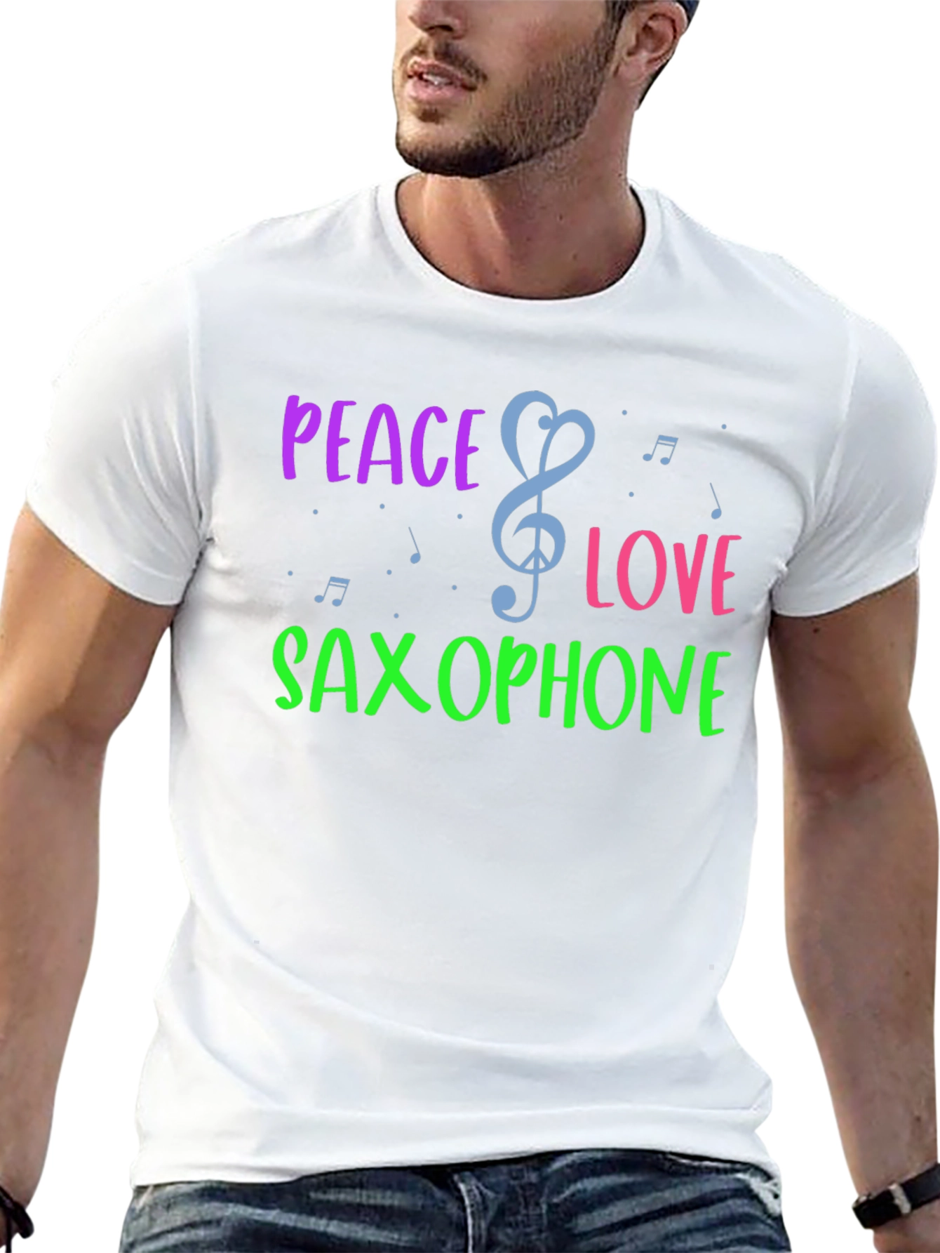 Peace Love Saxophone Graphic T-Shirt