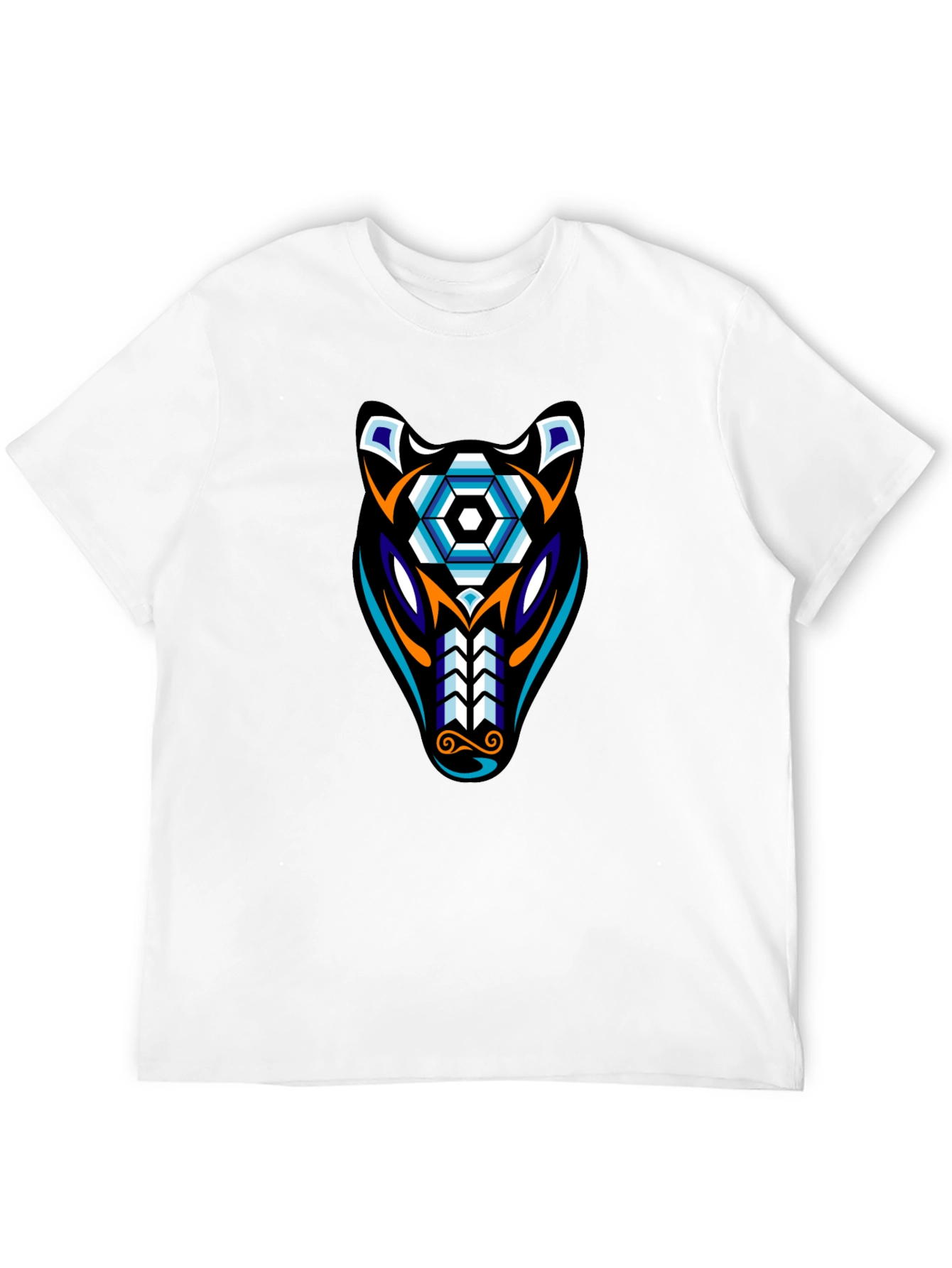 Geometric Wolf Graphic Tee - Black Cotton Blend