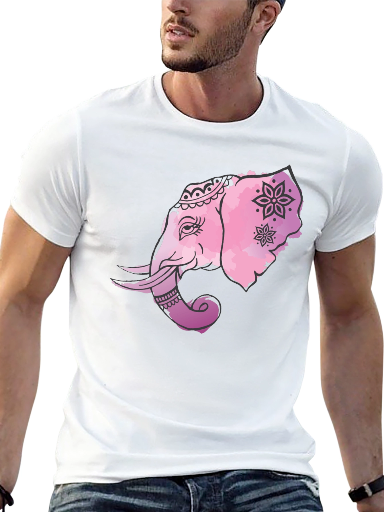 Black T-Shirt with Pink Elephant Graphic