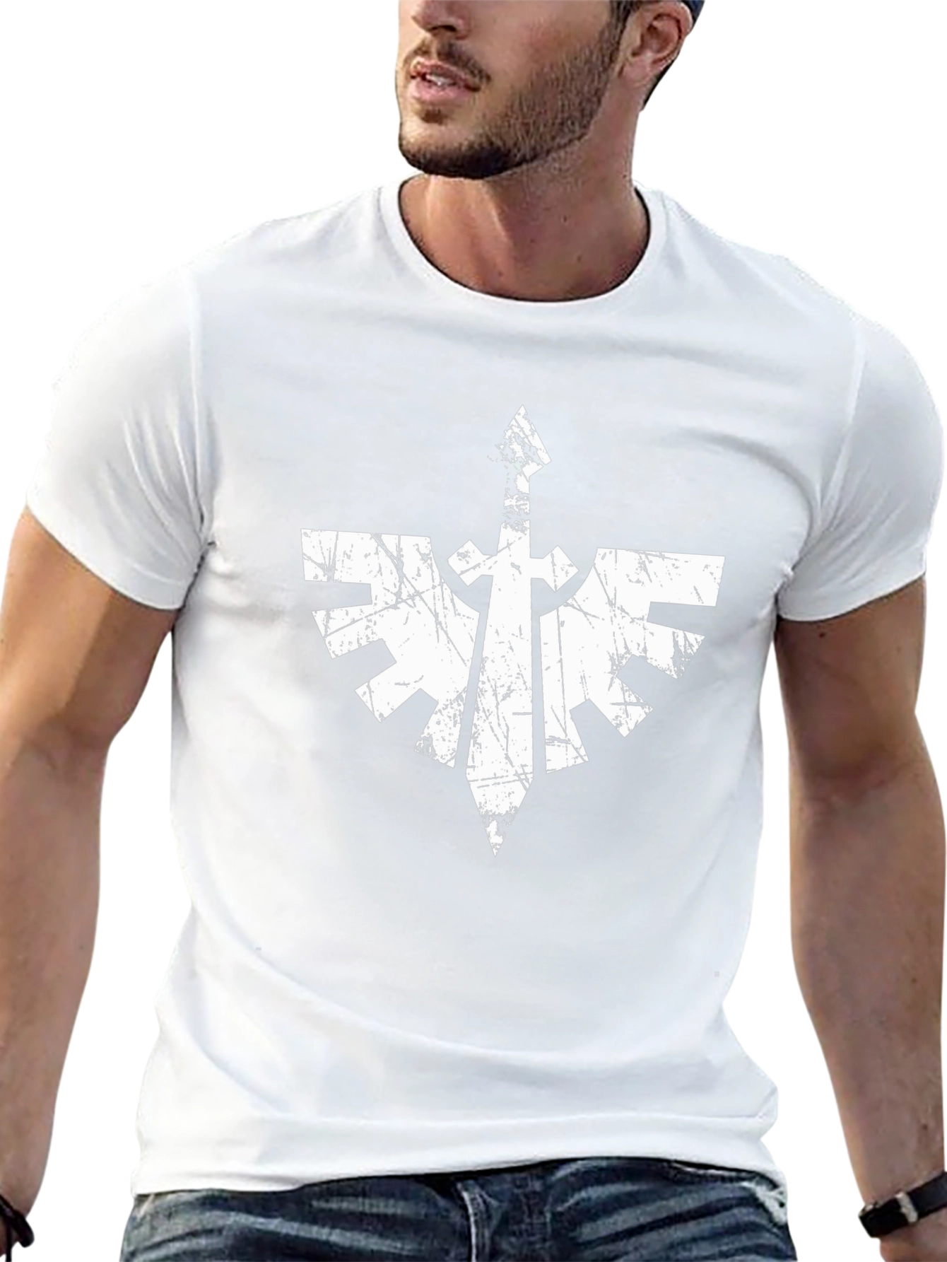 Graphic Print Tee - Grunge Emblem Design