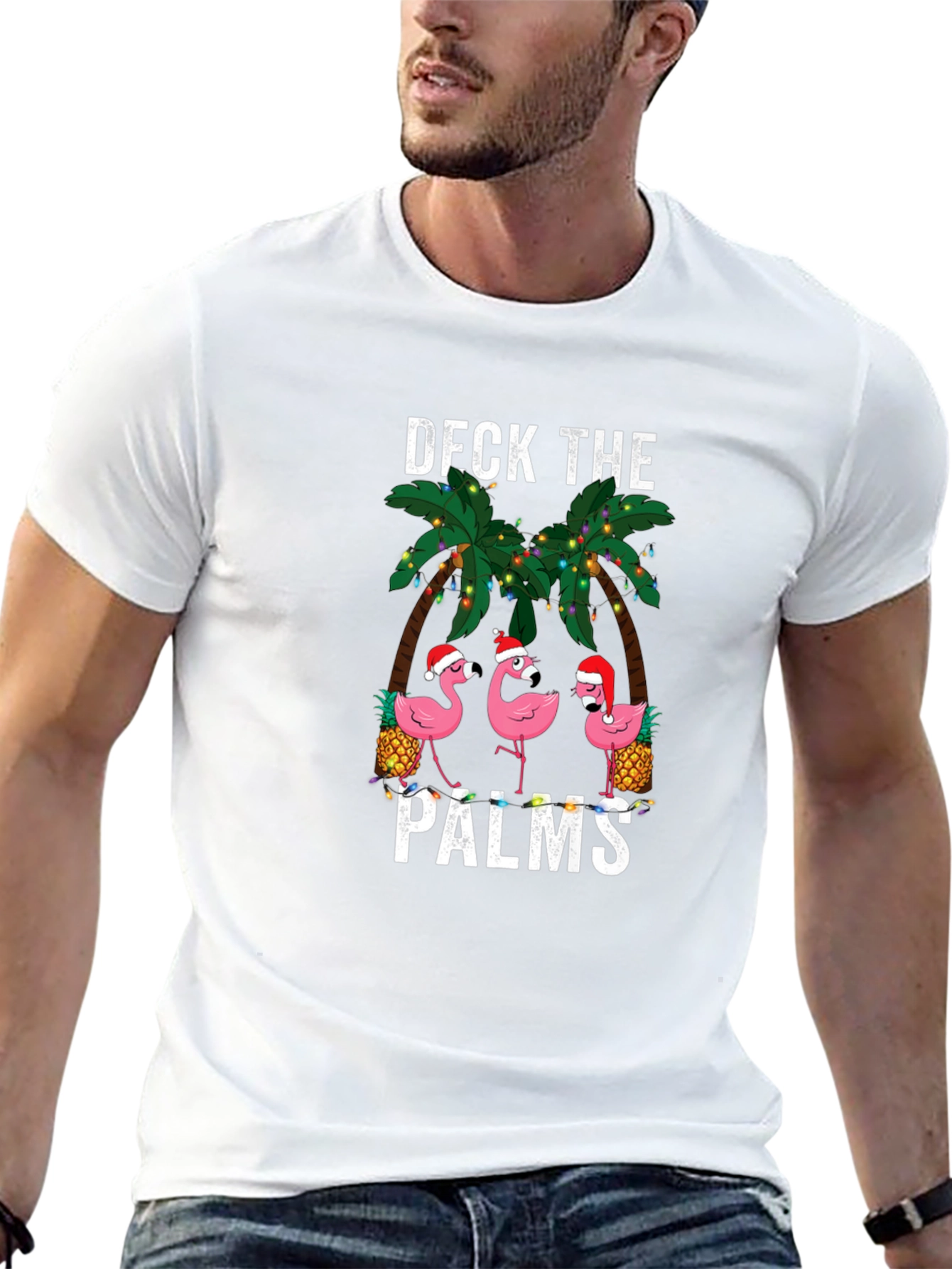Deck the Palms Flamingo Christmas T-Shirt