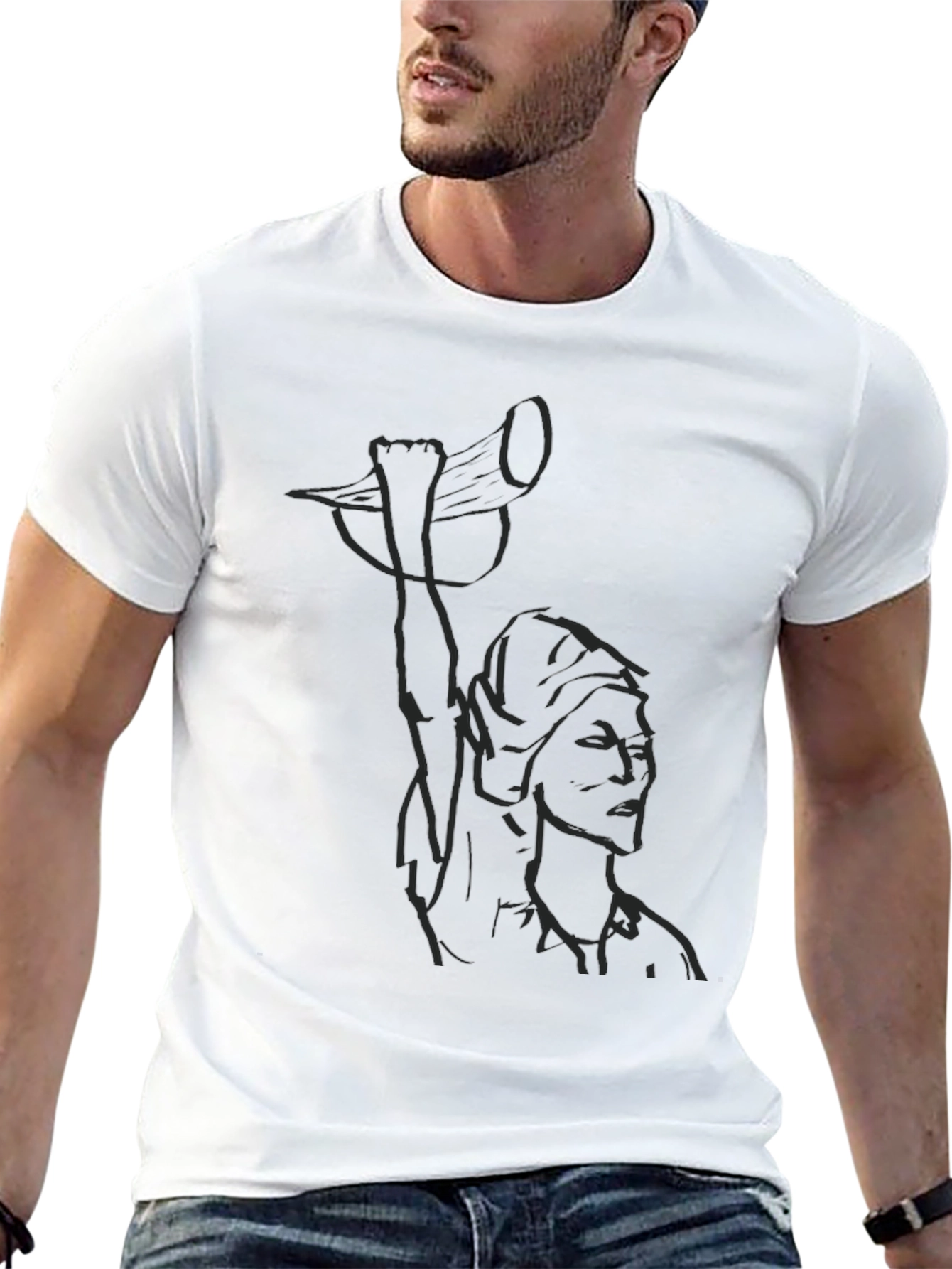 Black Graphic T-Shirt - Artistic Line Art Design