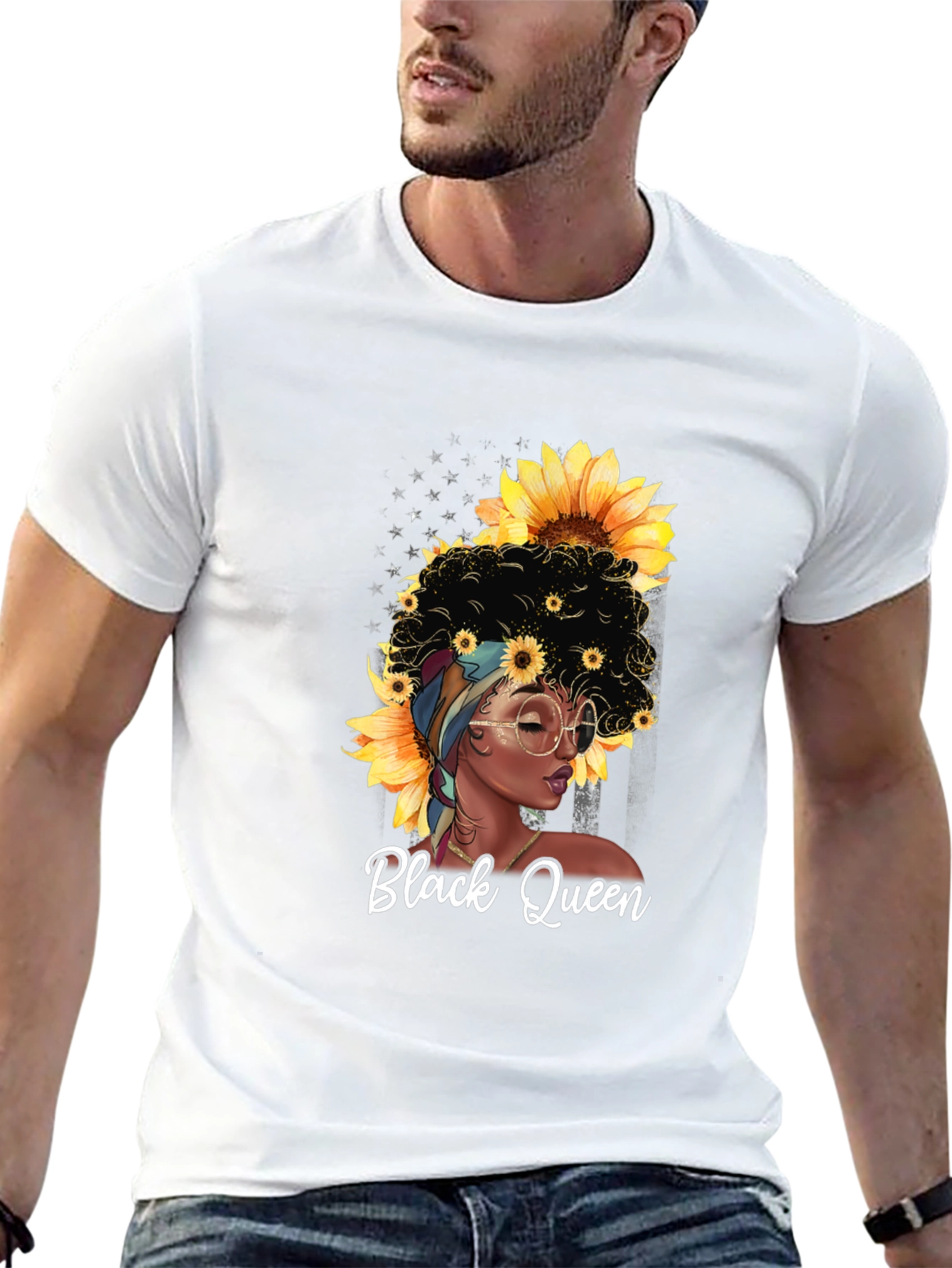 Black Queen Sunflower Graphic T-Shirt - Afro Woman Tee