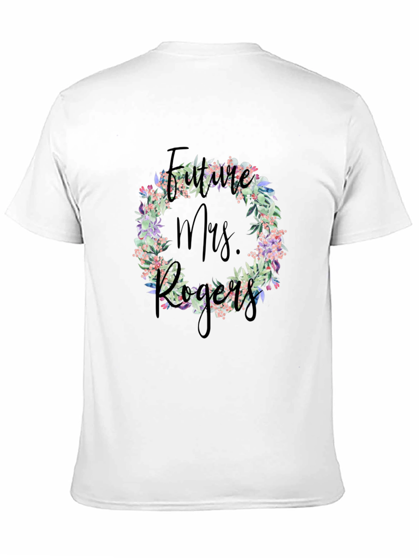 Future Mrs. Rogers Floral Wreath Black T-Shirt