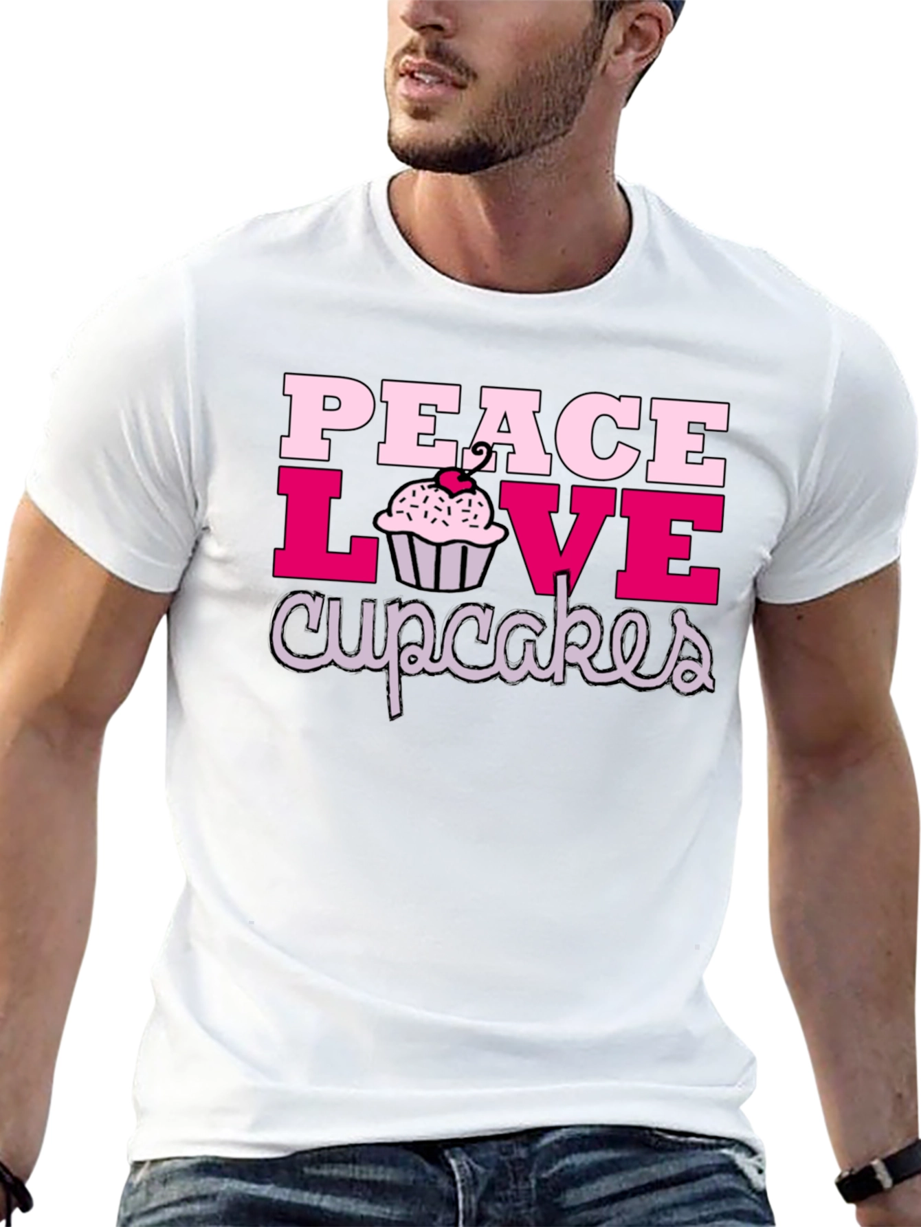 Peace Love Cupcakes Graphic Tee - Black Cotton T-Shirt
