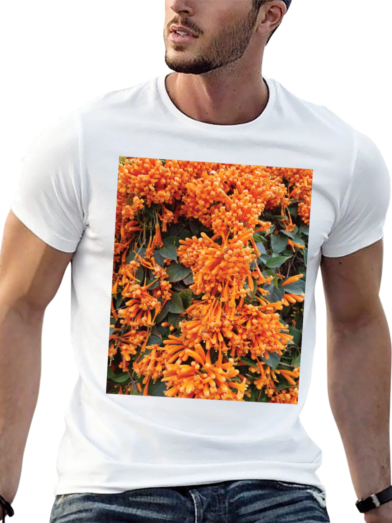 Floral Graphic Tee - Bold Orange Blooms