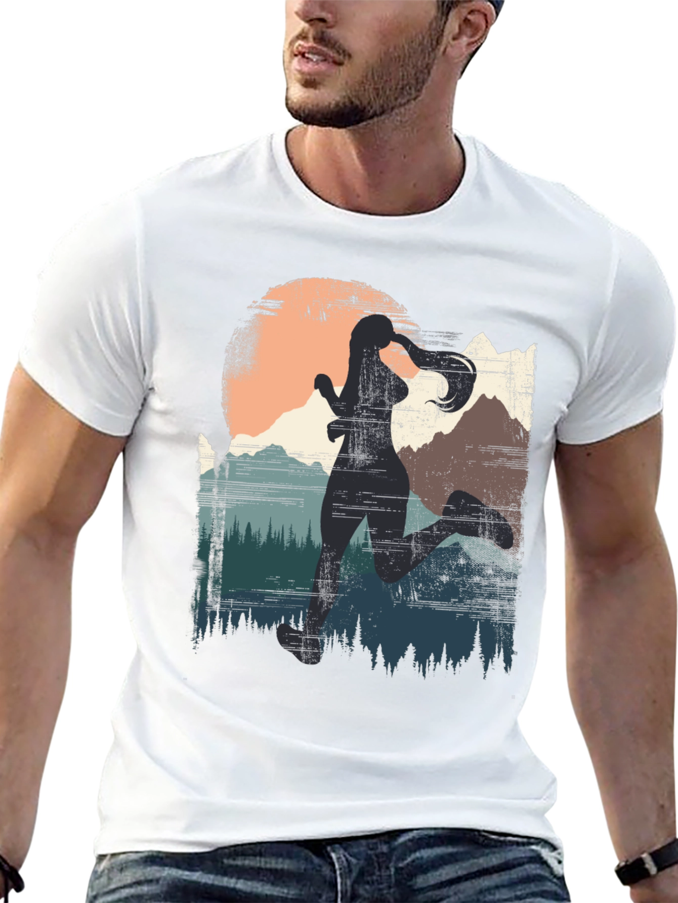 Womens Trail Running T-Shirt - Mountain Silhouette