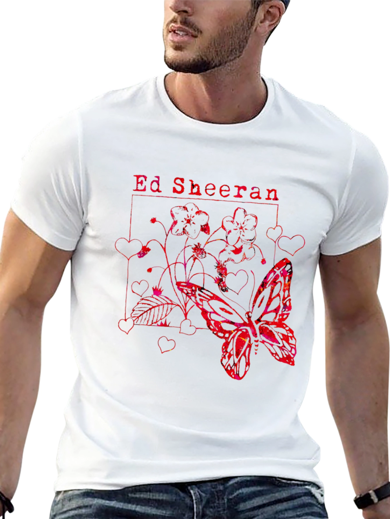 Ed Sheeran Butterfly Graphic Tee - Black Cotton Shirt