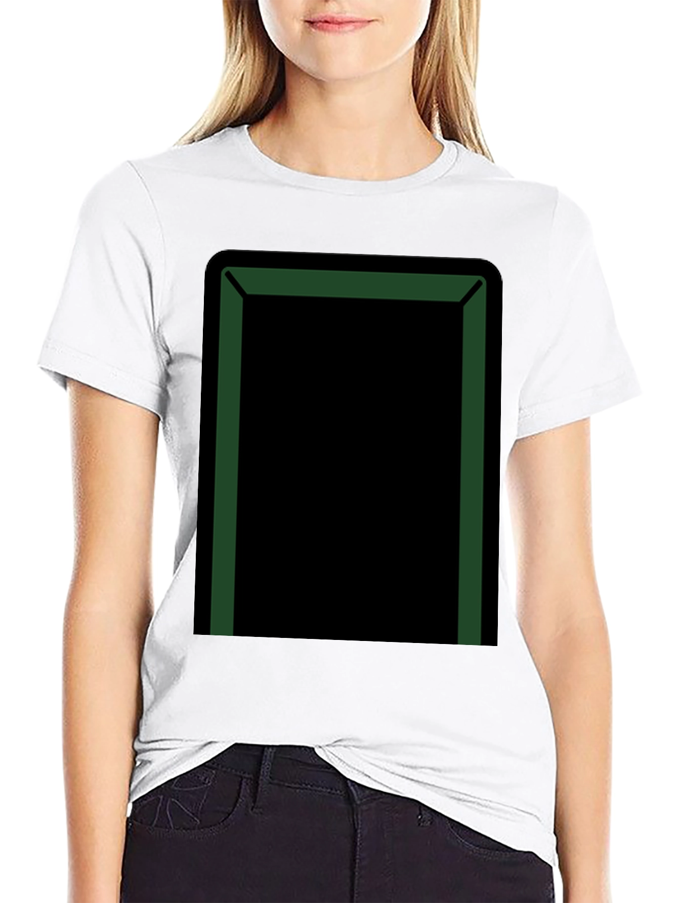 Mens Black T-Shirt with Green Framed Rectangle Design